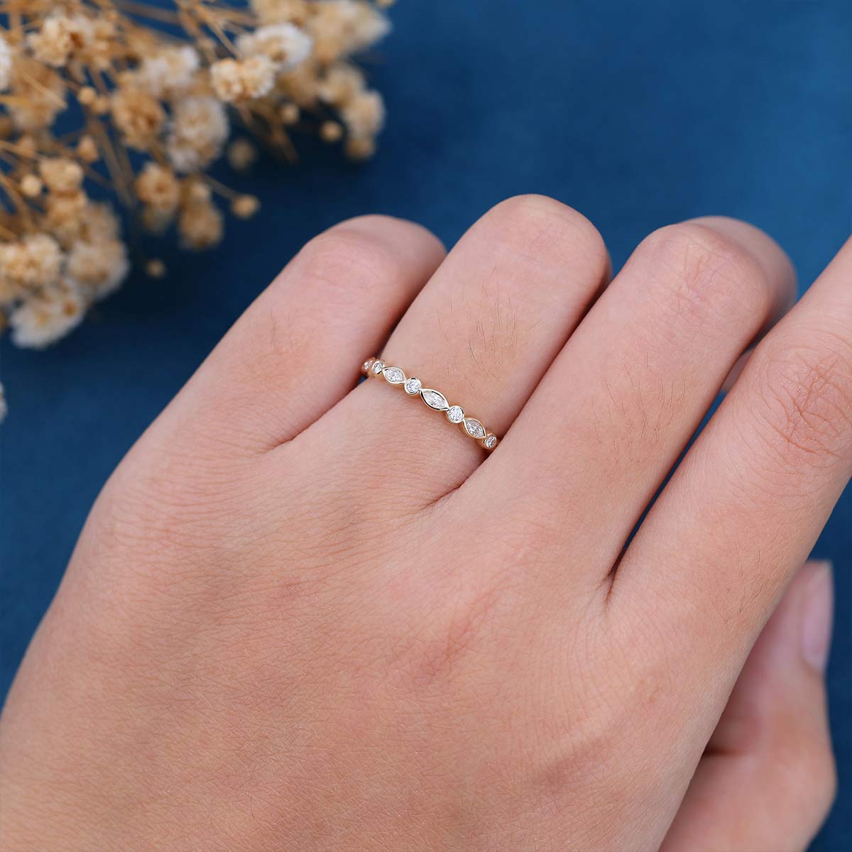 Marquise cut Moissanite | Diamonds Full Eternity Wedding Band - Image 13