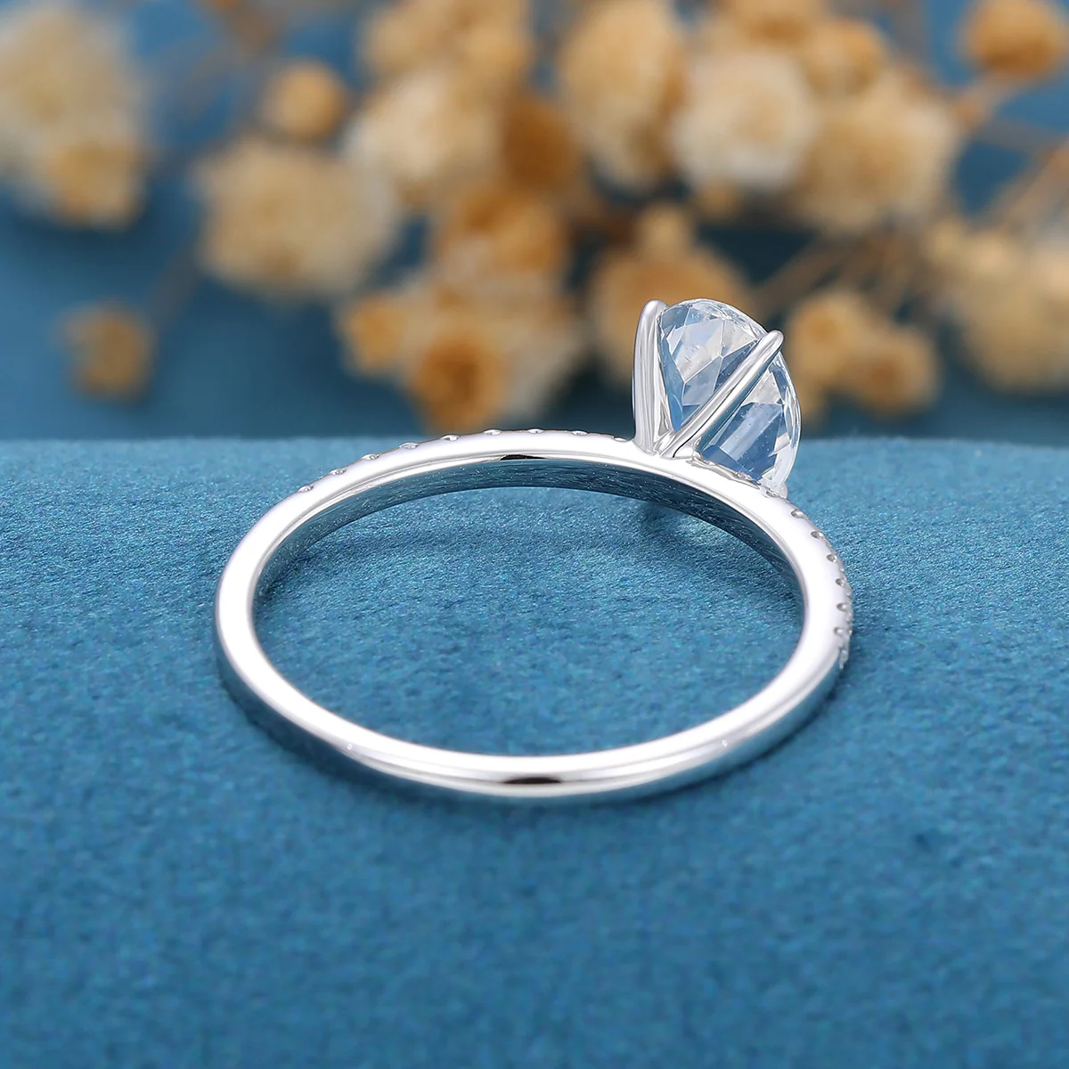 Oval cut Moonstone Half eternity Engagement Ring - Image 4