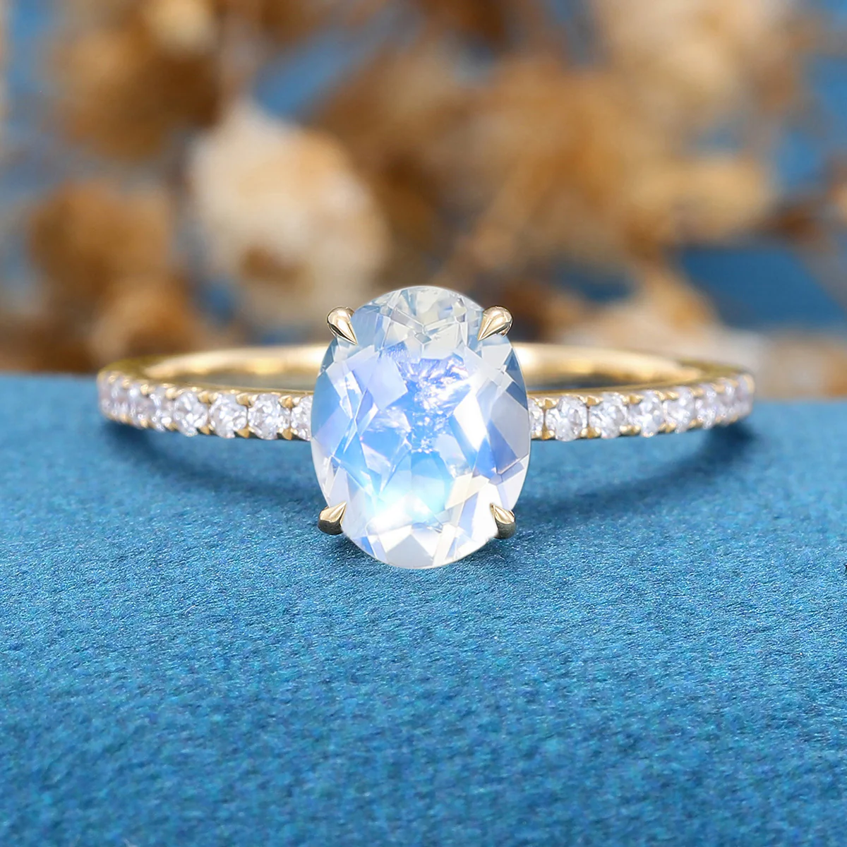 Oval cut Moonstone Half eternity Engagement Ring - Image 7