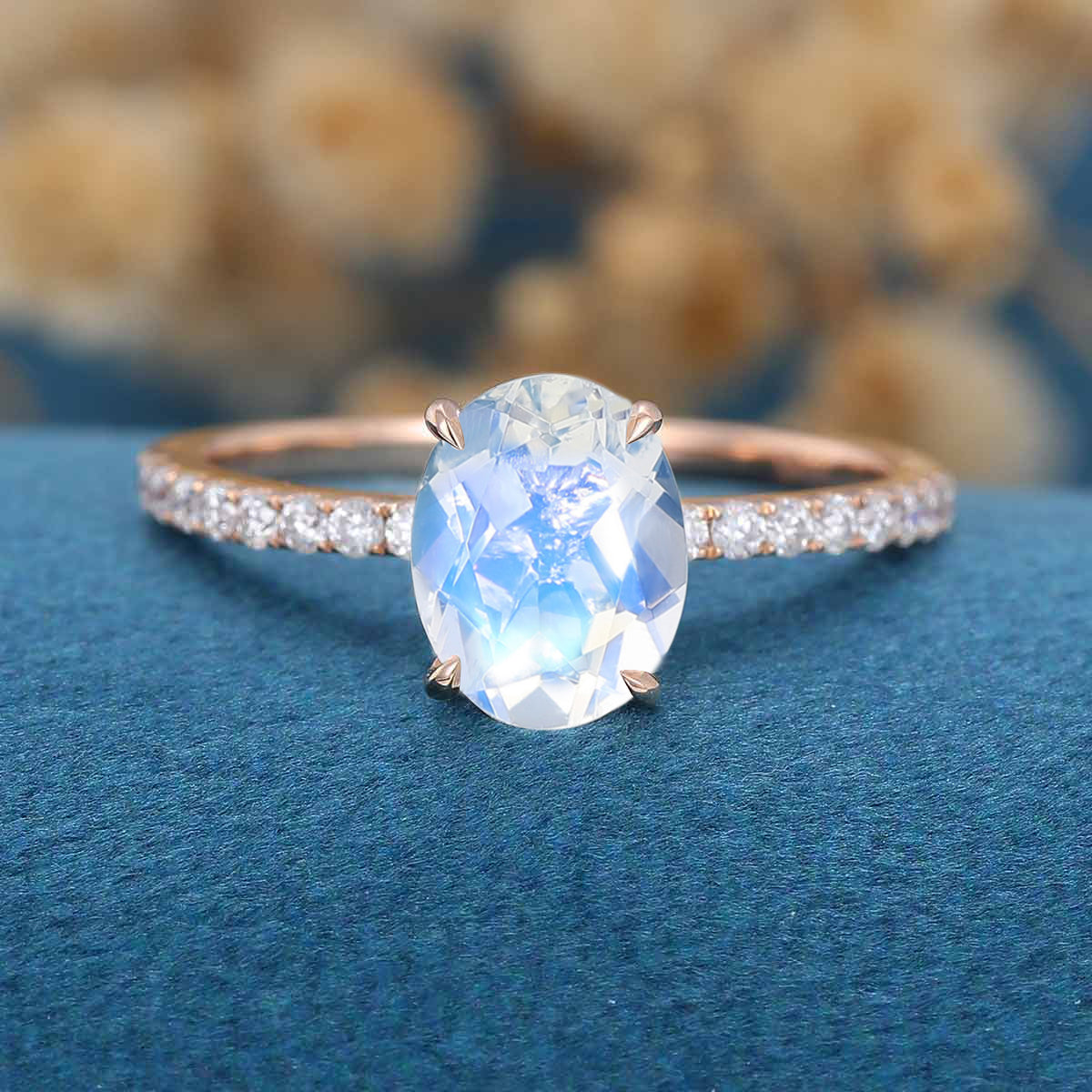 Oval cut Moonstone Half eternity Engagement Ring - Image 8