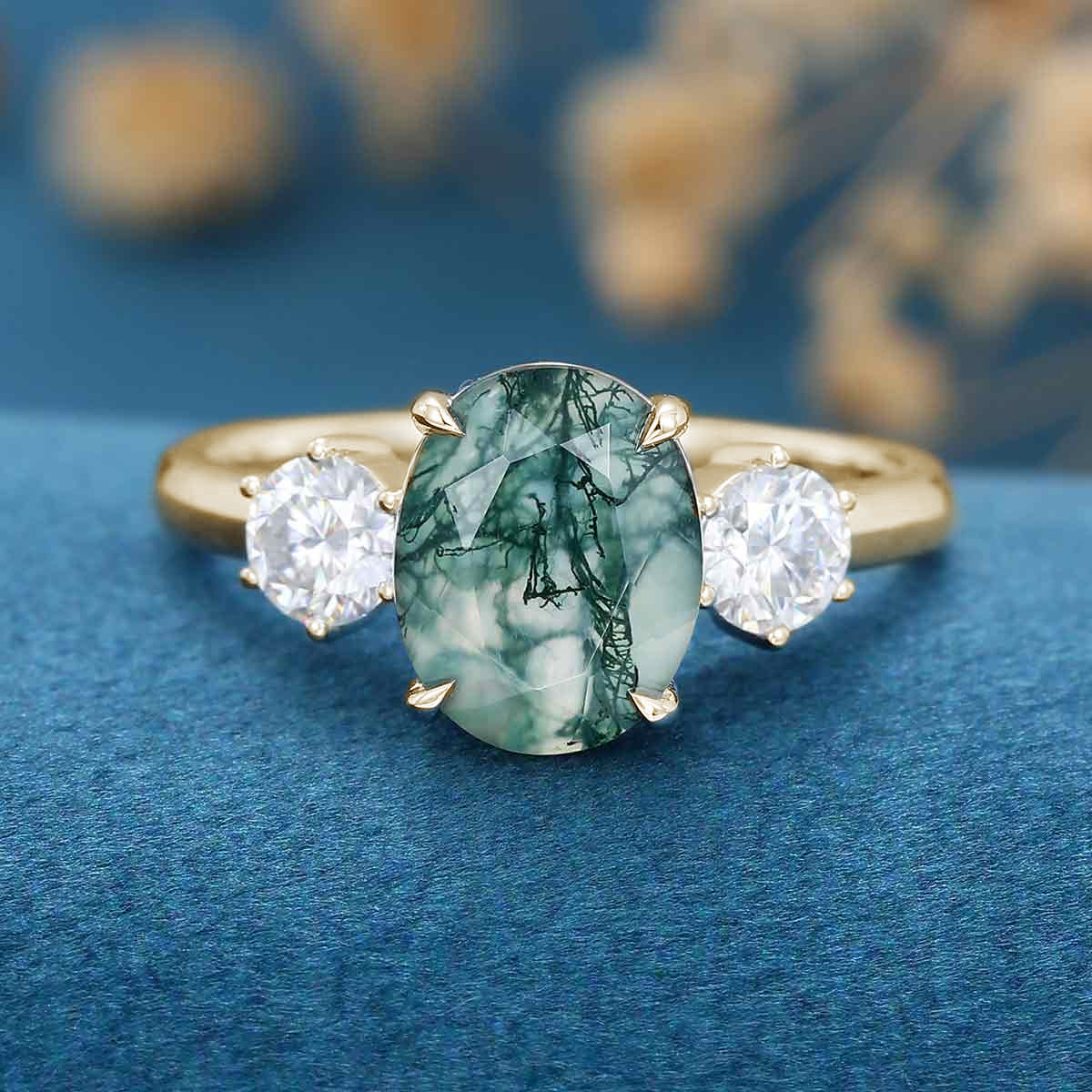 Natural Green Moss Agate Oval cut | Moissanite Engagement ring - Image 7