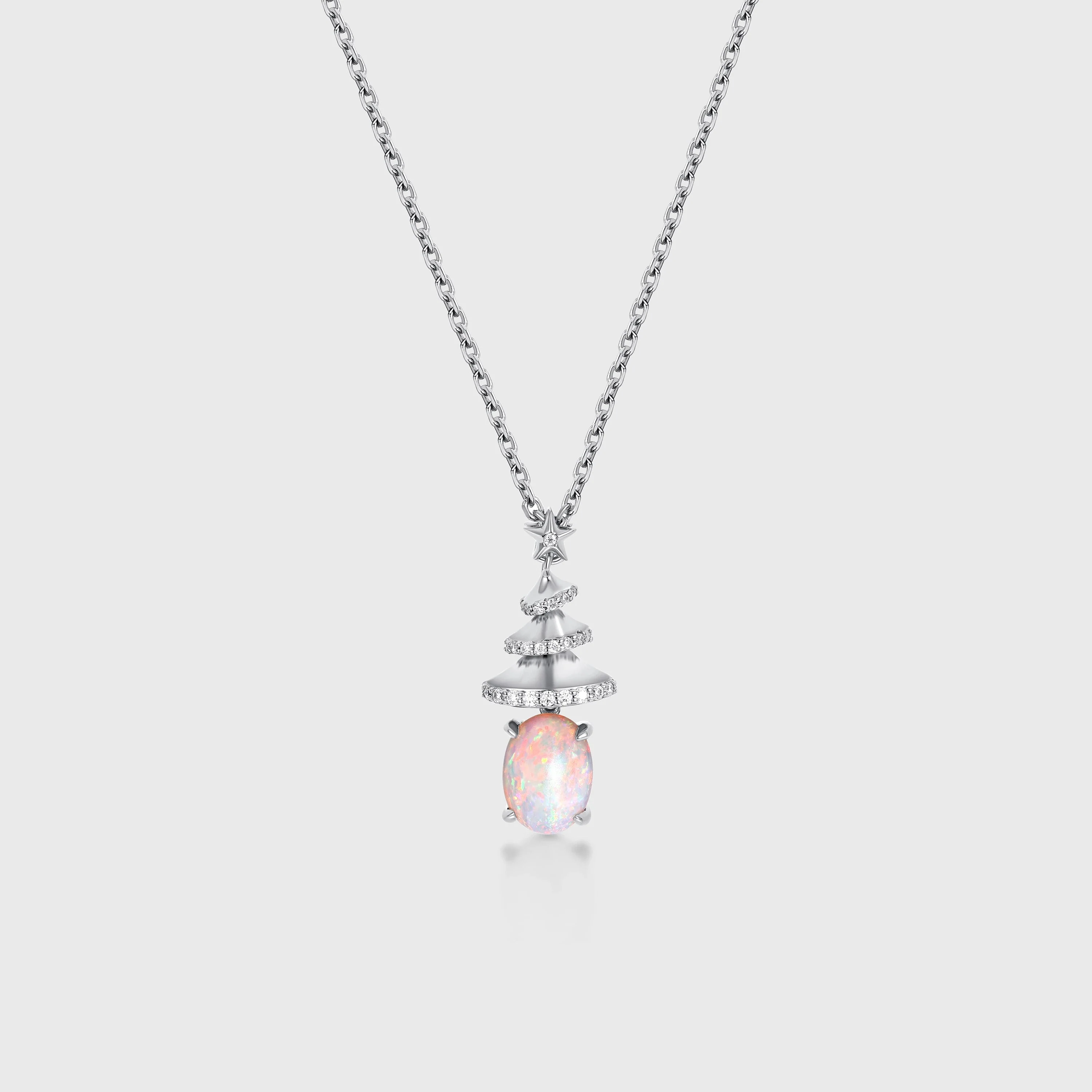 Oval cut Natural Opal Pendant Necklace with Diamonds Christmas tree - Image 6