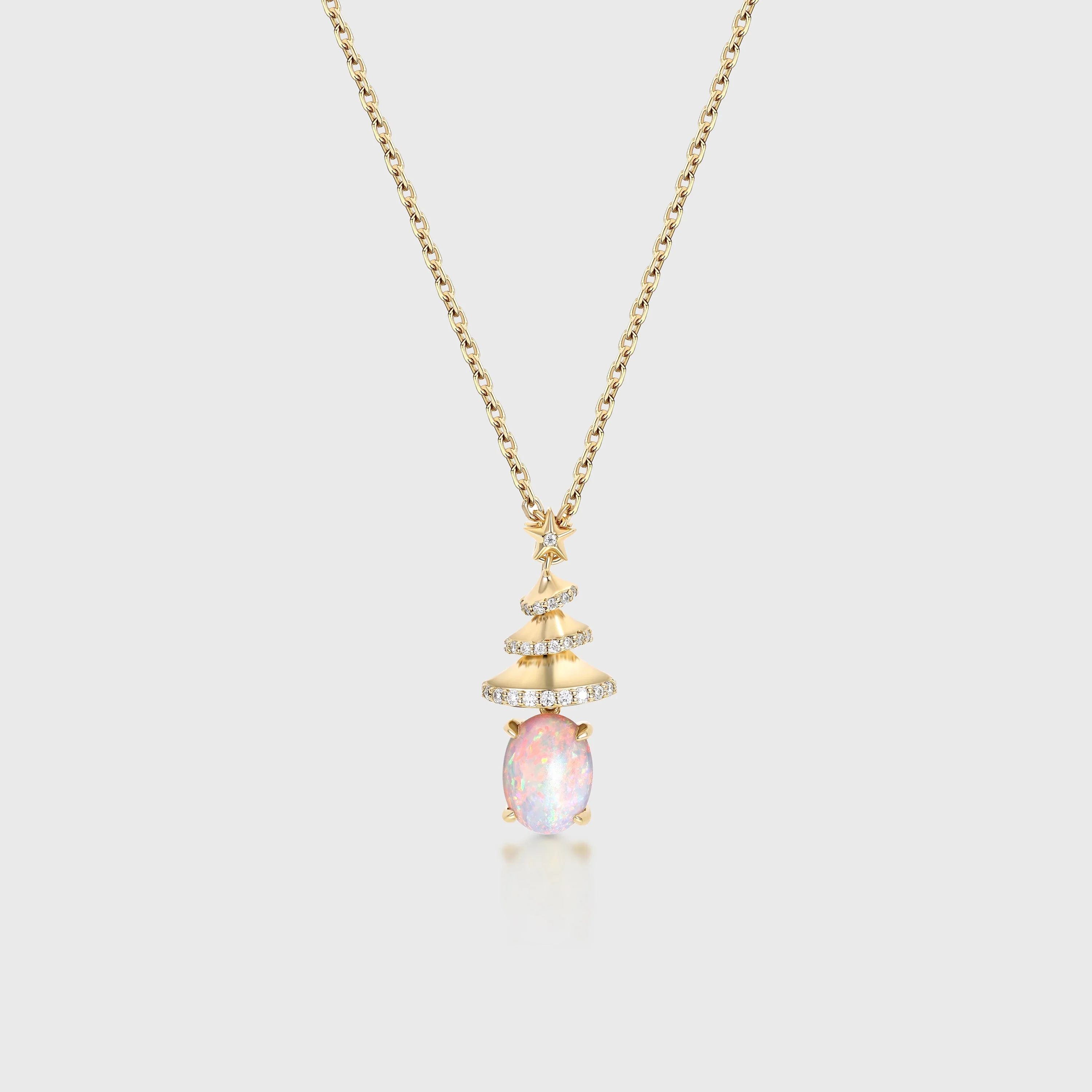 Oval cut Natural Opal Pendant Necklace with Diamonds Christmas tree - Image 7