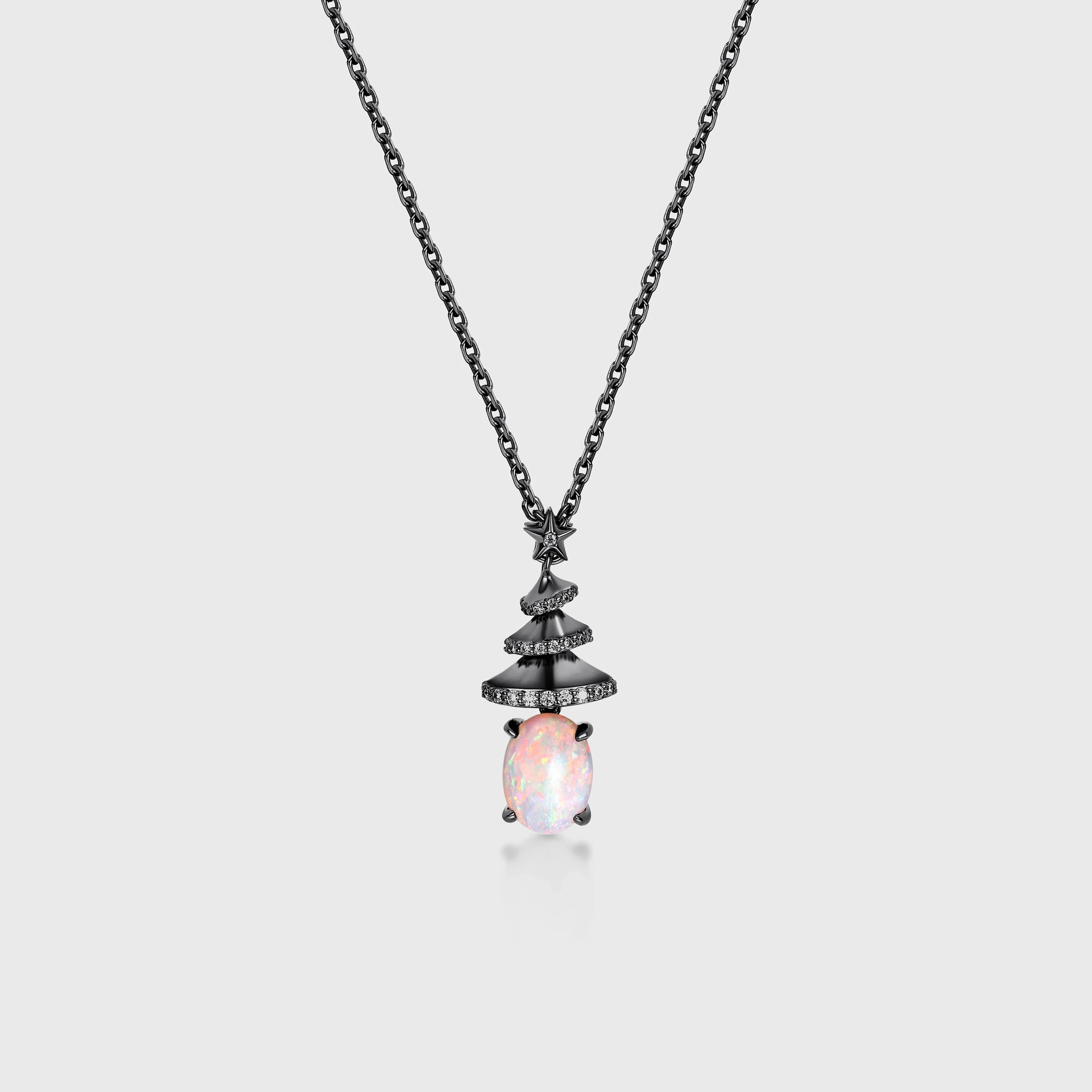 Oval cut Natural Opal Pendant Necklace with Diamonds Christmas tree - Image 8
