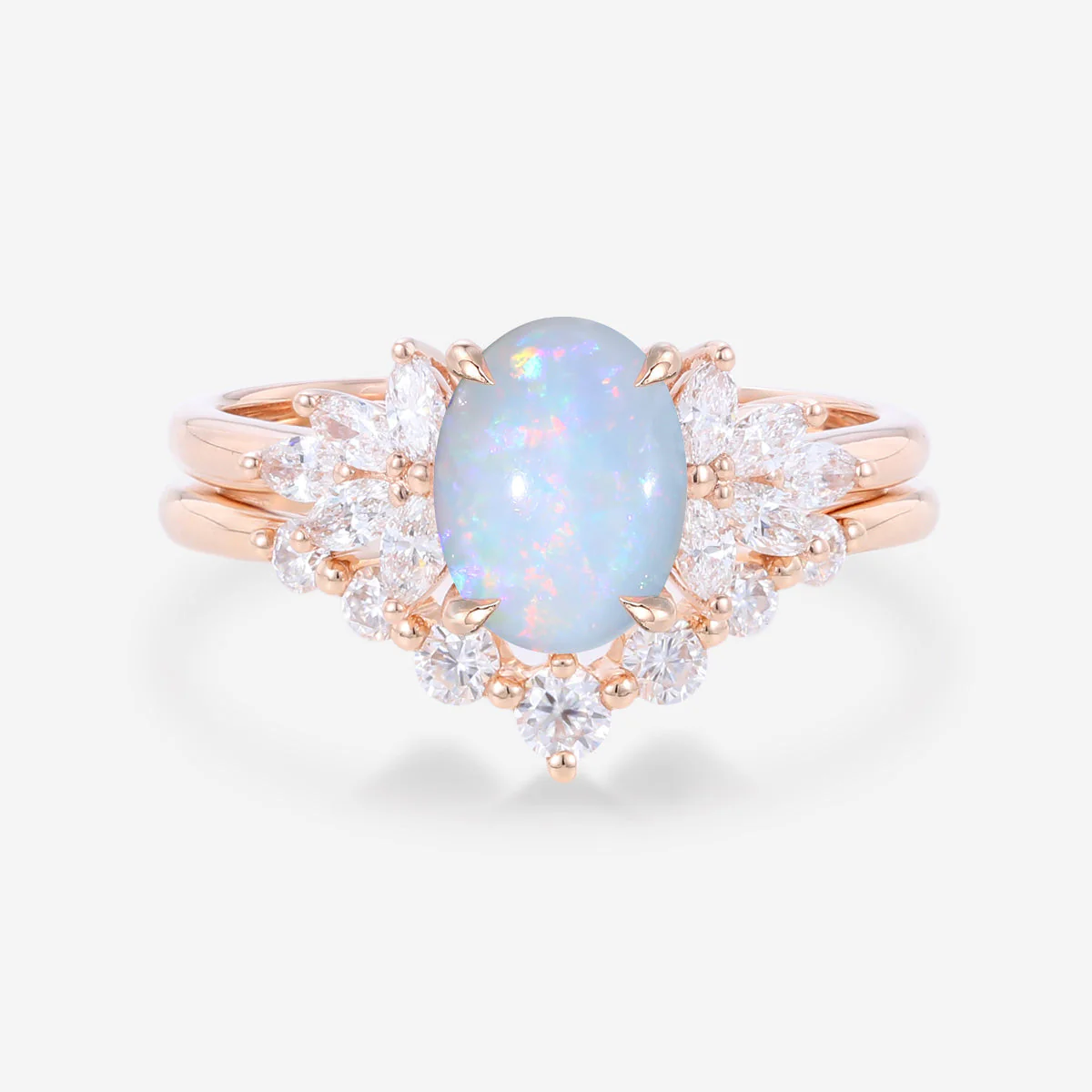 Oval cut Opal Engagement ring Bridal Set