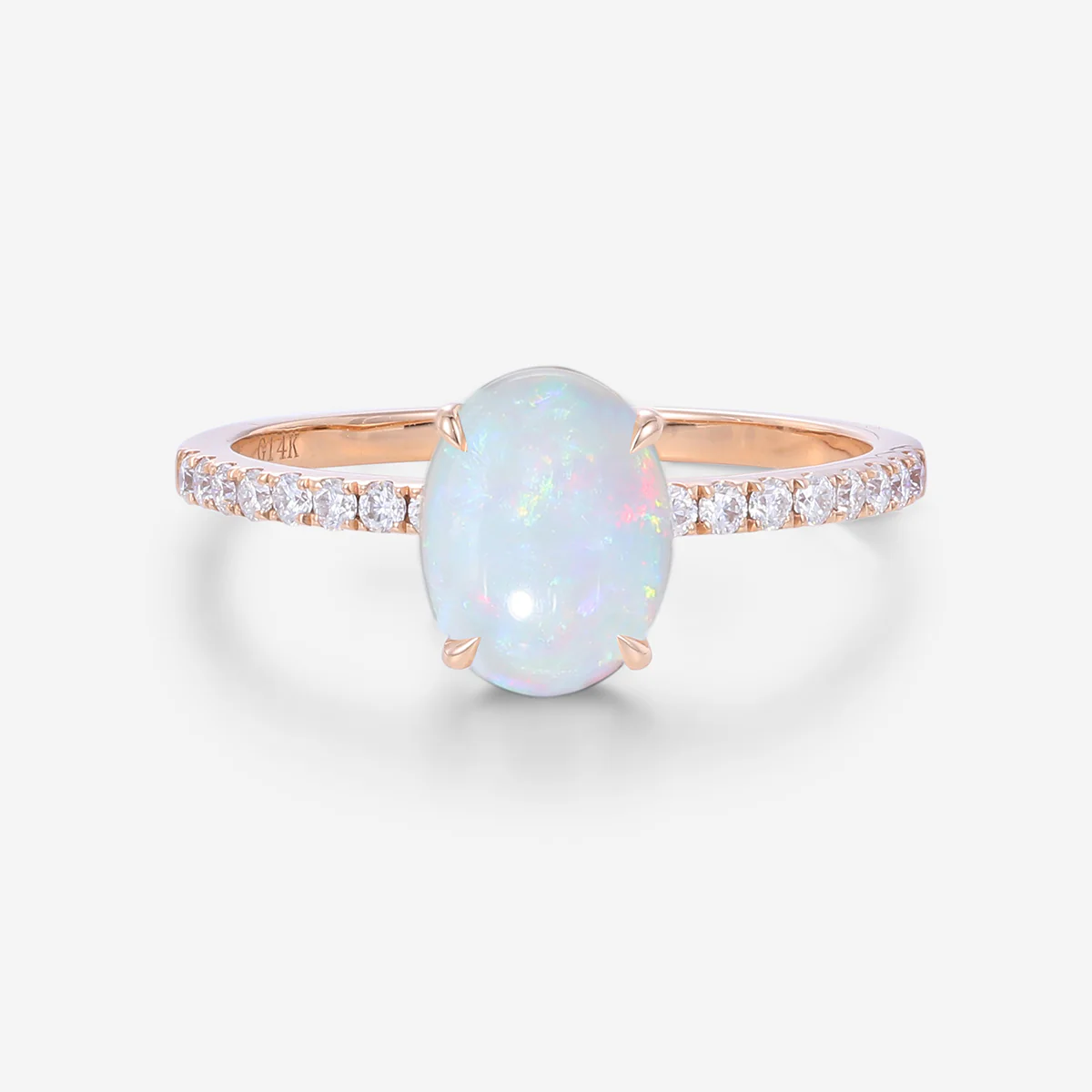 Oval Natural Opal pave band half eternity Engagement ring