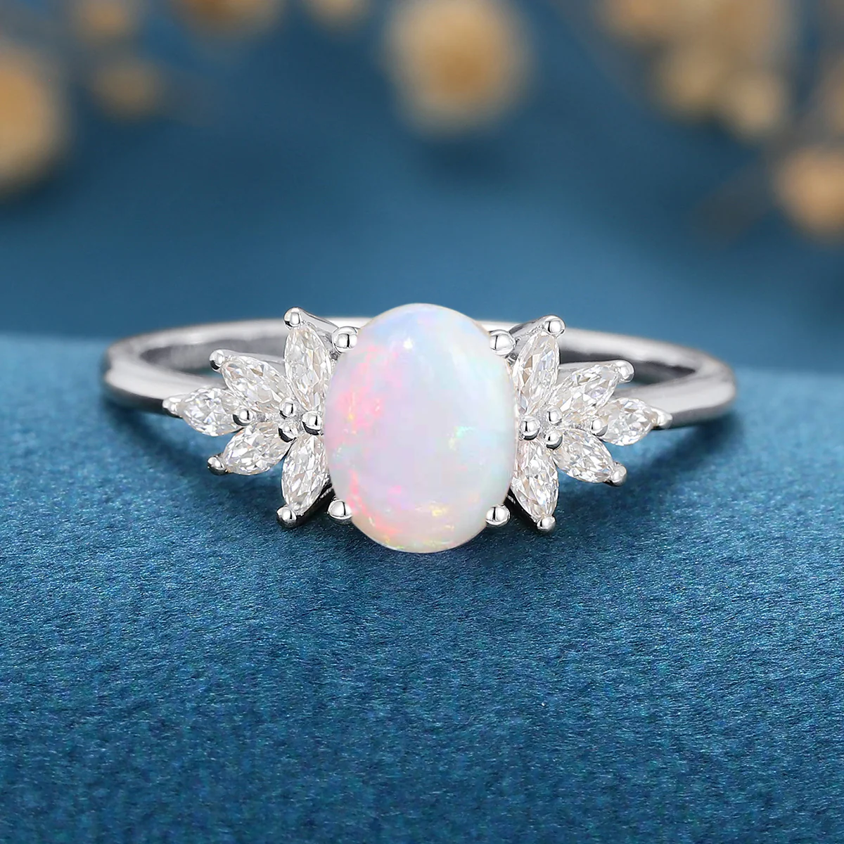 Oval Opal Cluster Engagement ring - Image 11