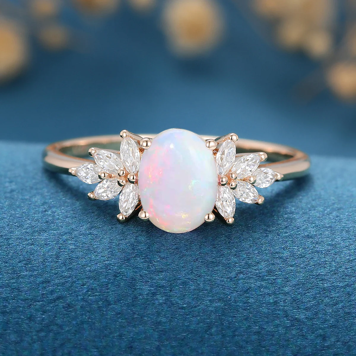 Oval Opal Cluster Engagement ring - Image 6