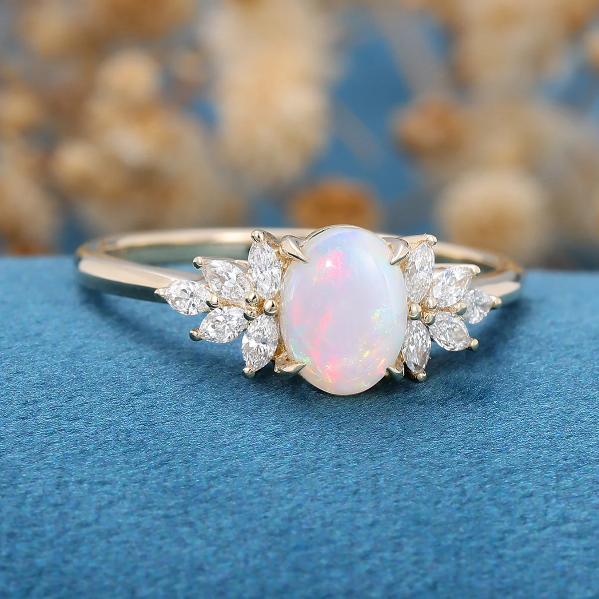 Oval Opal Cluster Engagement ring - Image 7