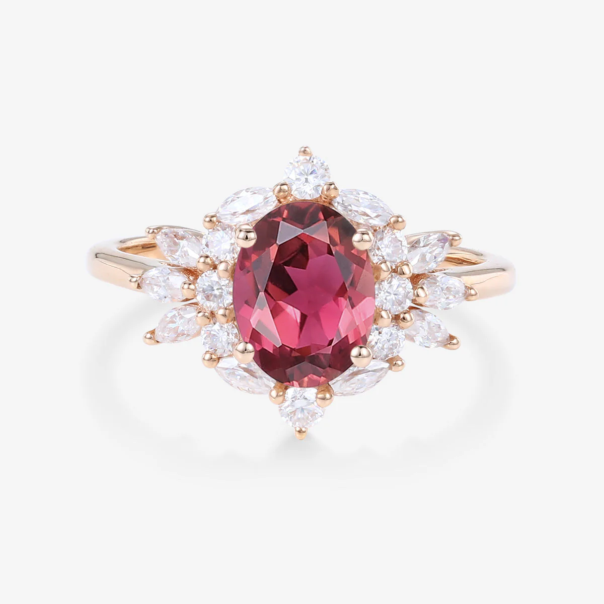 Oval cut Tourmaline Cluster Engagement ring