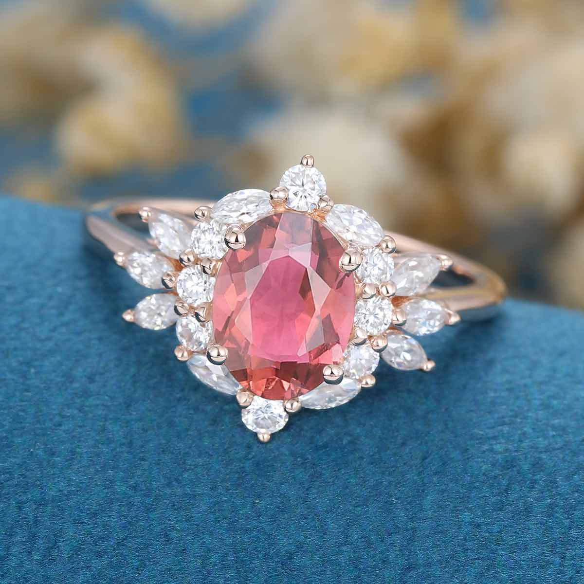 Oval cut Tourmaline Cluster Engagement ring - Image 5