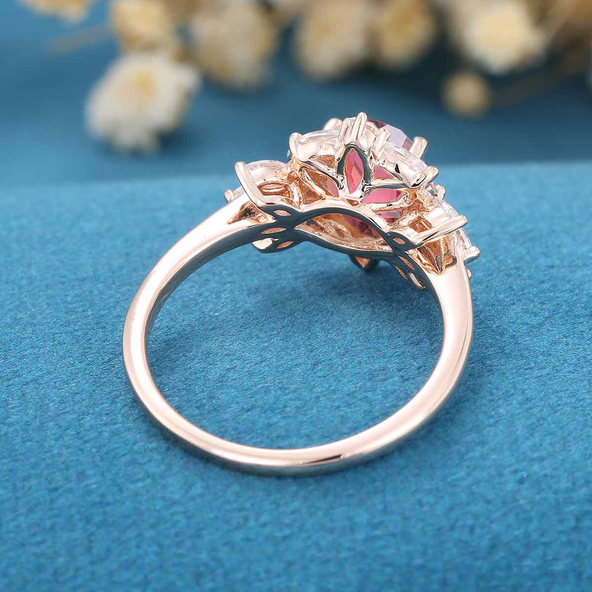 Oval cut Tourmaline Cluster Engagement ring - Image 6