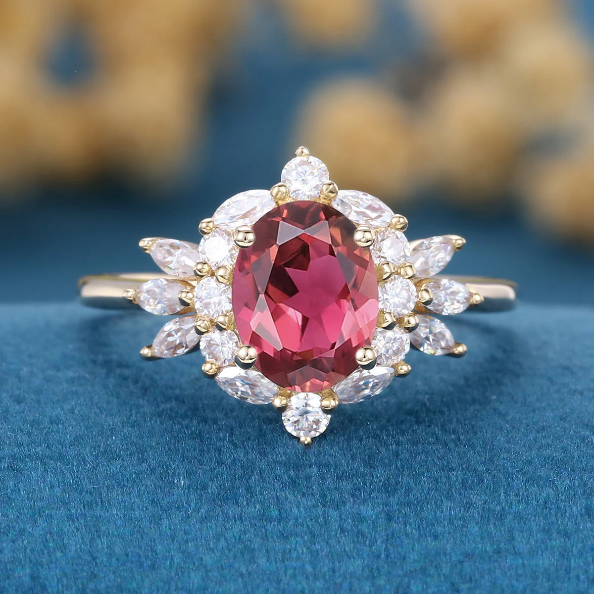 Oval cut Tourmaline Cluster Engagement ring - Image 8