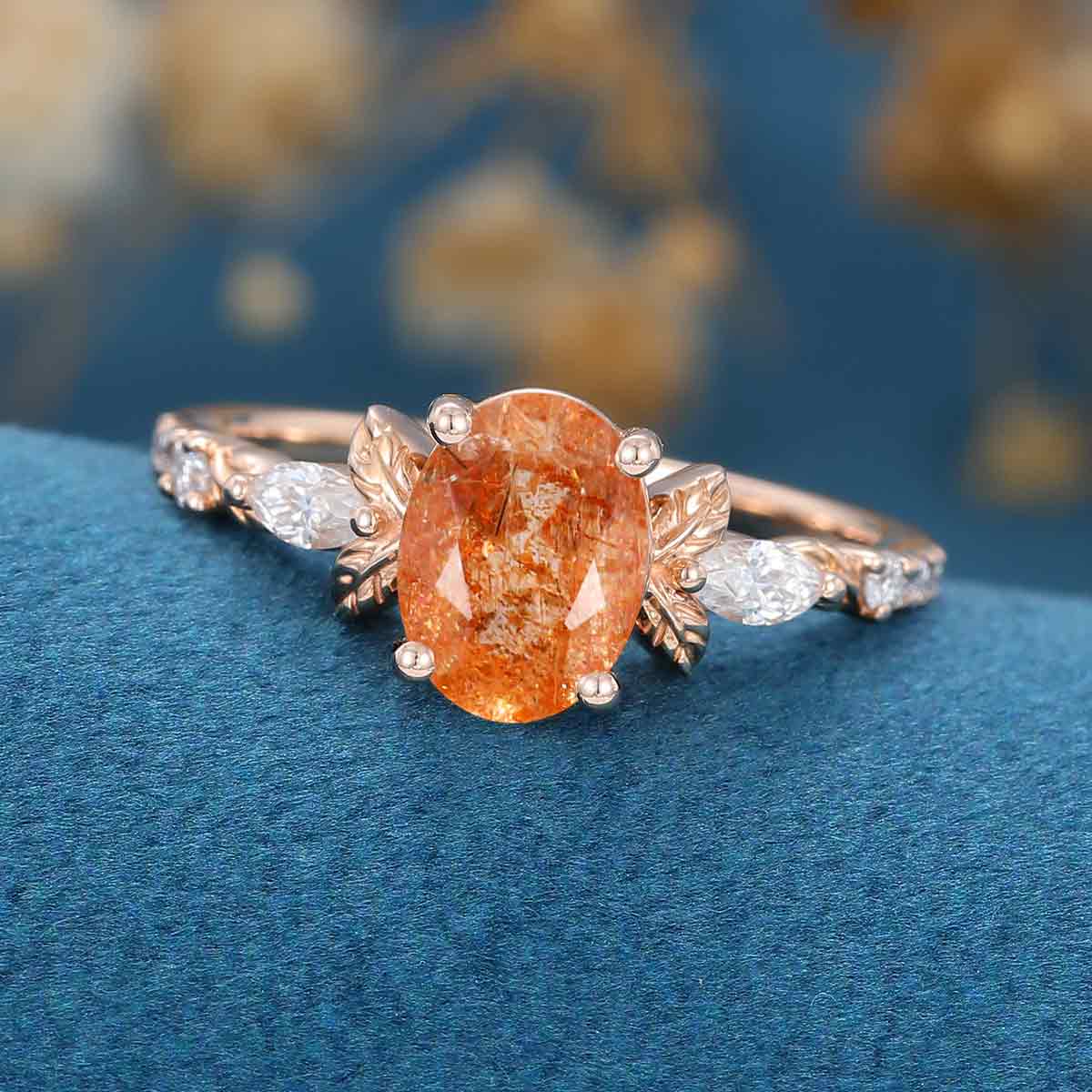 Oval cut Sun Stone Cluster Engagement Ring - Image 4