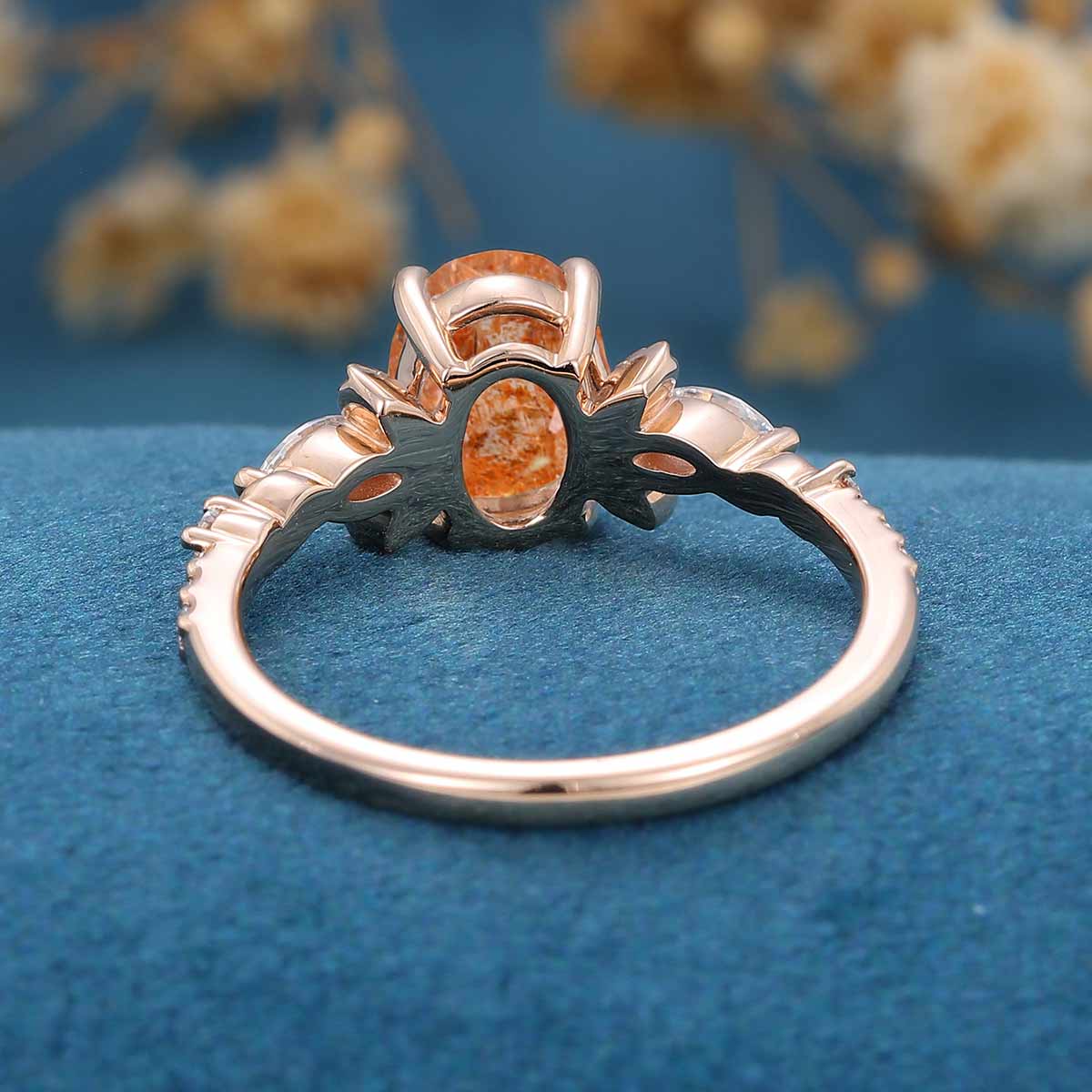 Oval cut Sun Stone Cluster Engagement Ring - Image 5