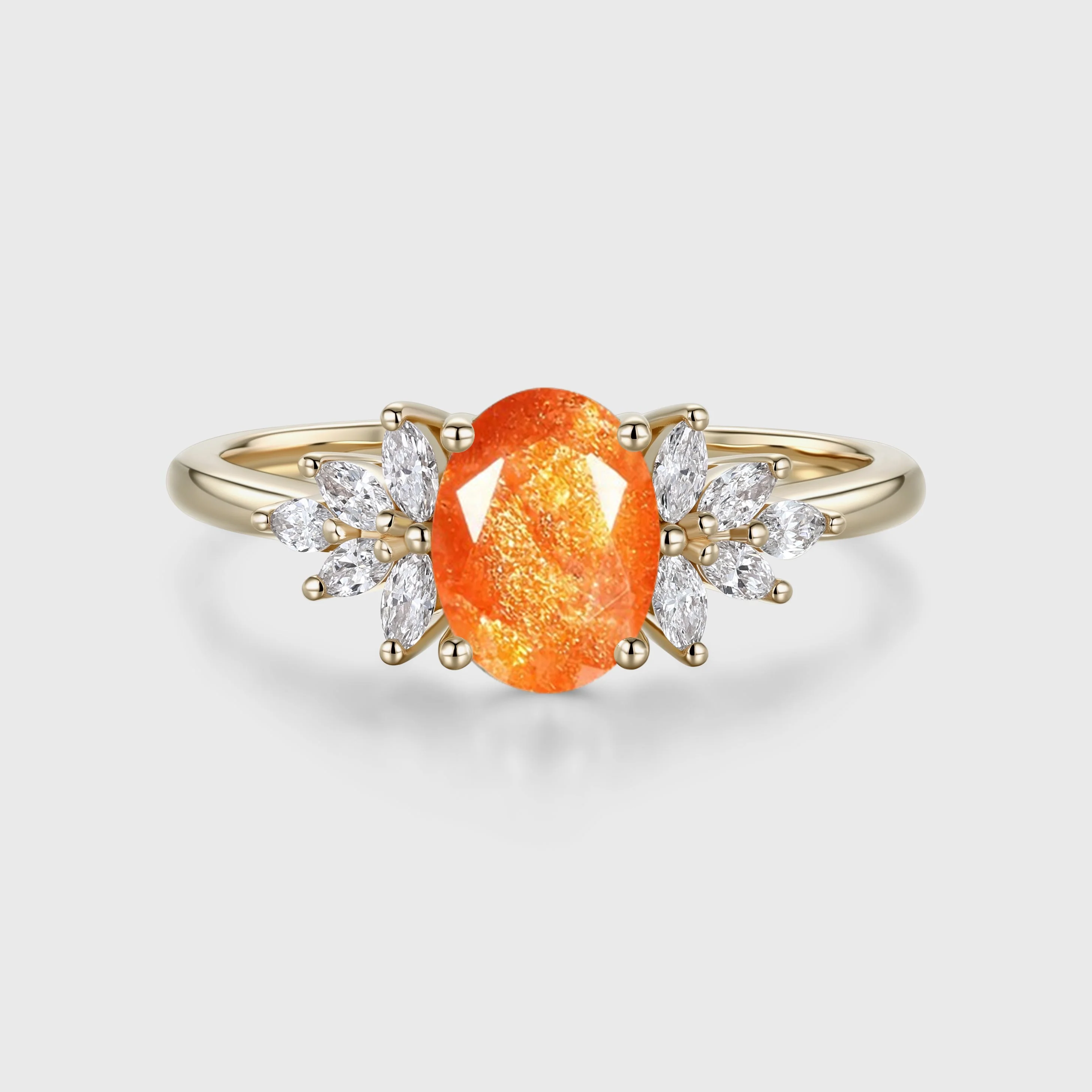 Oval Sun Stone Cluster Engagement Ring - Image 3