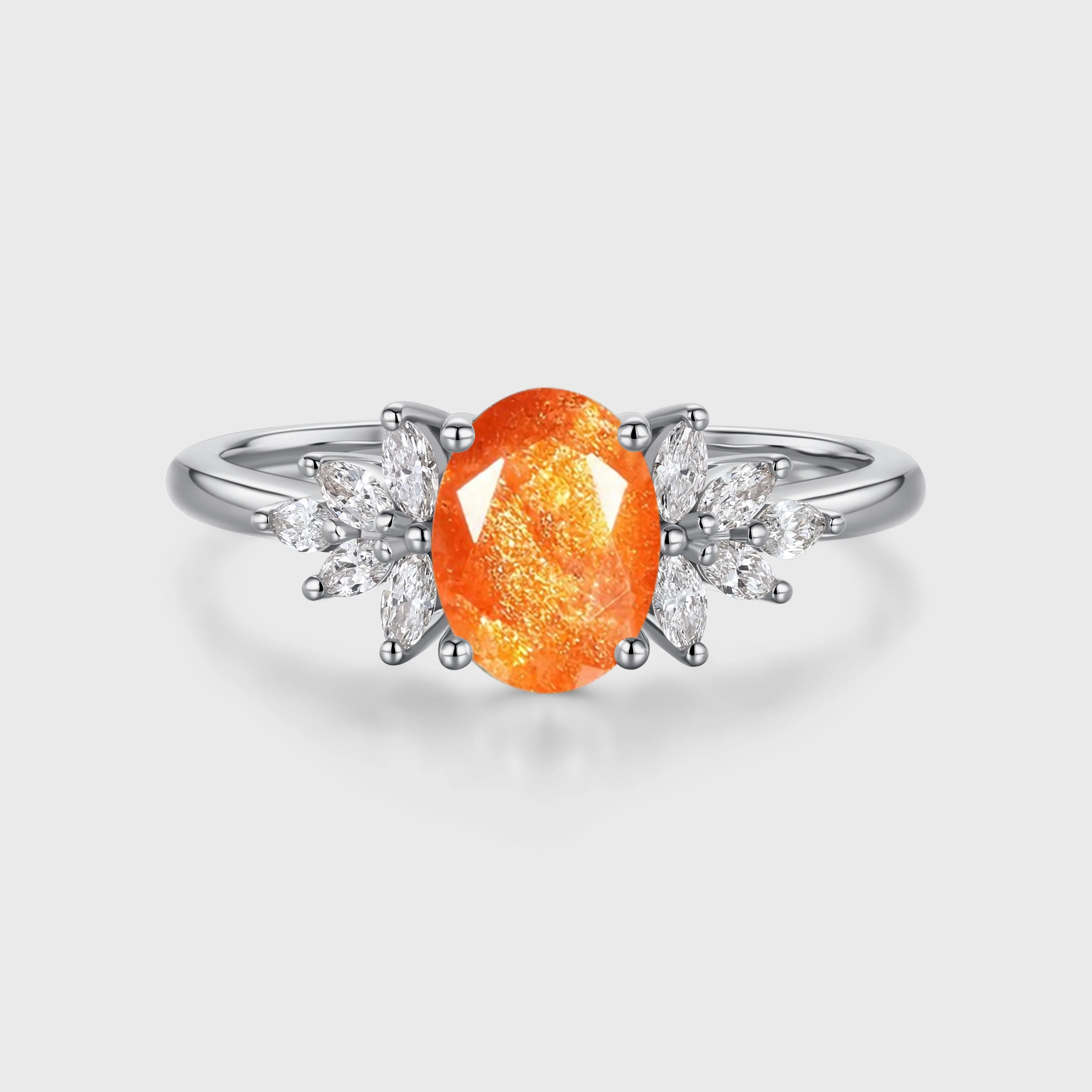 Oval Sun Stone Cluster Engagement Ring - Image 4