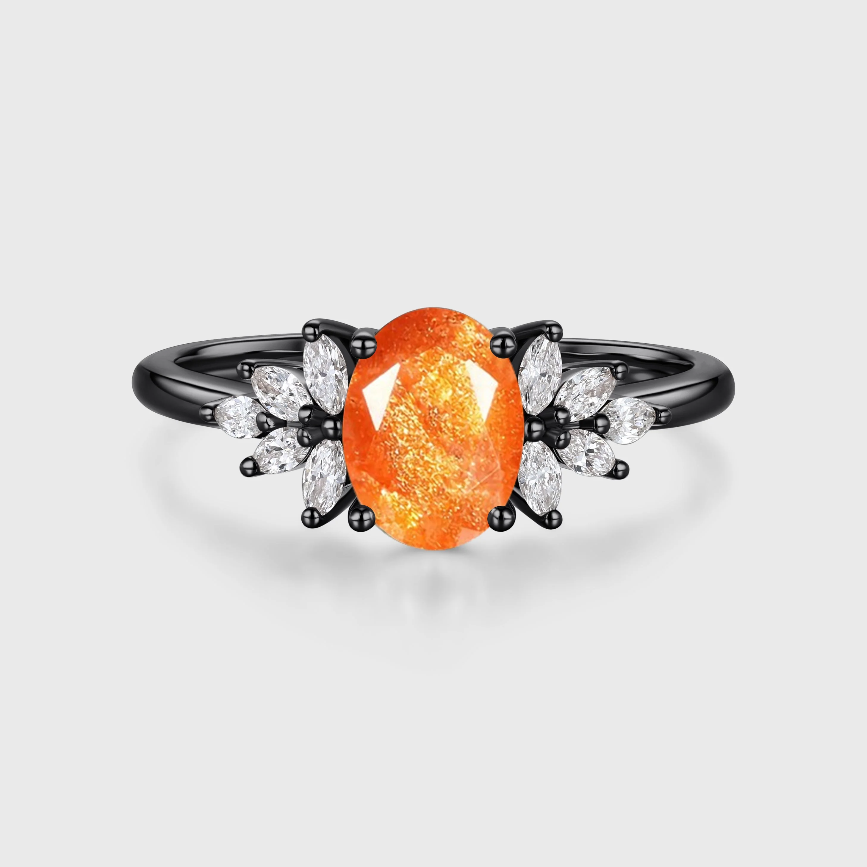 Oval Sun Stone Cluster Engagement Ring - Image 5