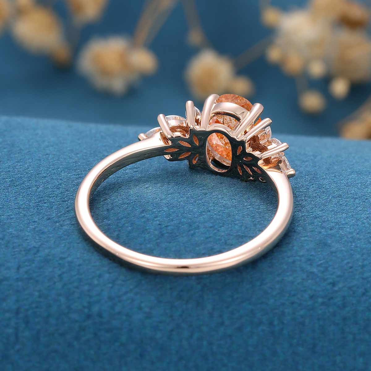 Oval Sun Stone Cluster Engagement Ring - Image 9