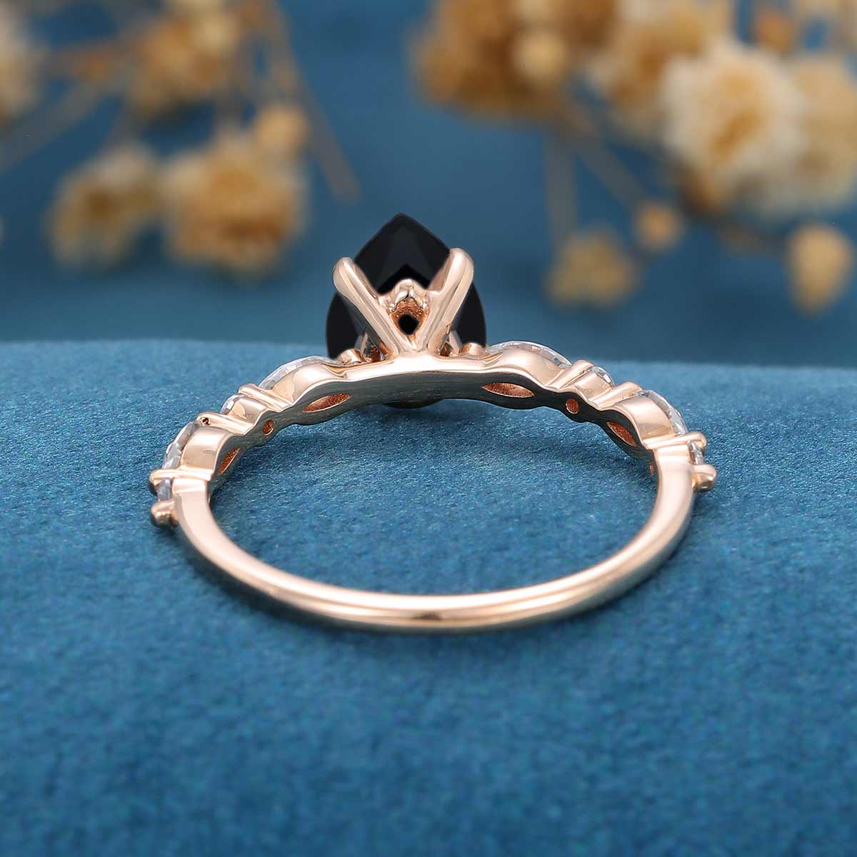 Pear cut Black Onyx Cluster Engagement Ring - Image 6