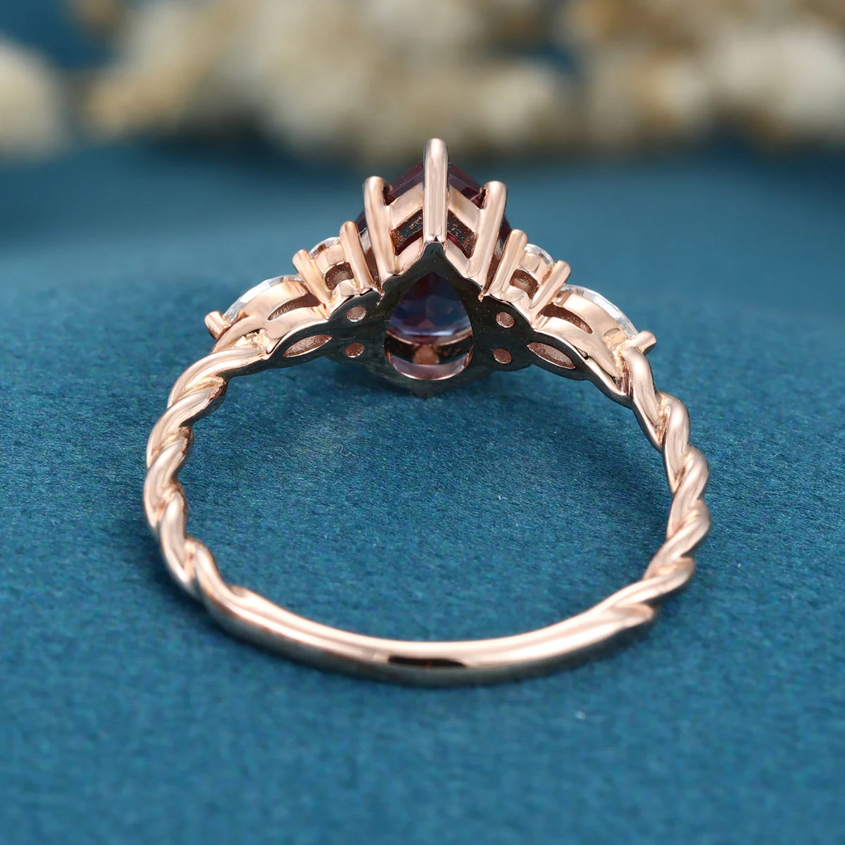 Pear cut Lab Alexandrite Solid Gold Engagement Ring - Image 5
