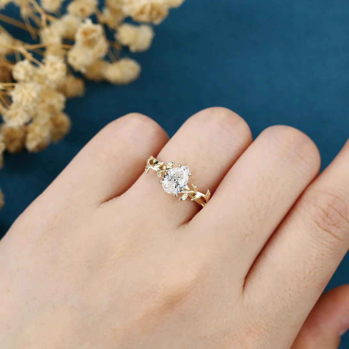 Pear cut Lab-Grown Diamond Leaf Rose Gold Engagement Ring - Image 2