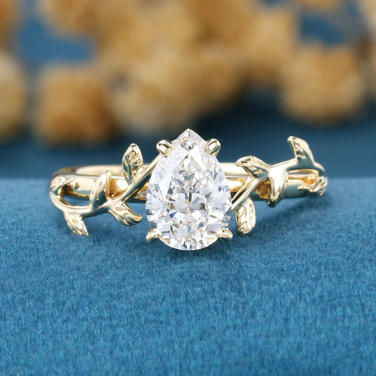 Pear cut Lab-Grown Diamond Leaf Rose Gold Engagement Ring - Image 3