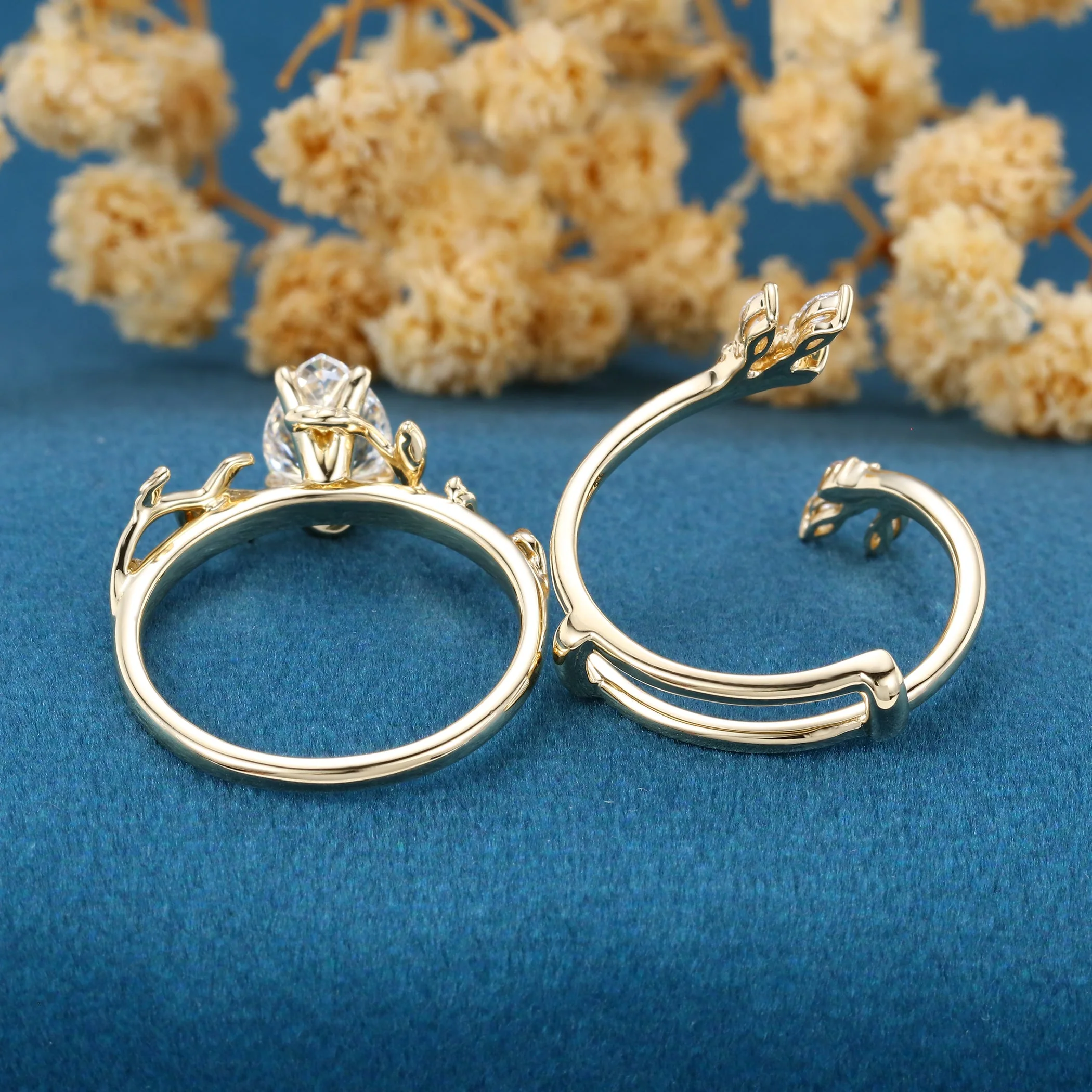 Pear cut Lab-Grown Diamond Leaf design Wedding Bridal set - Image 7