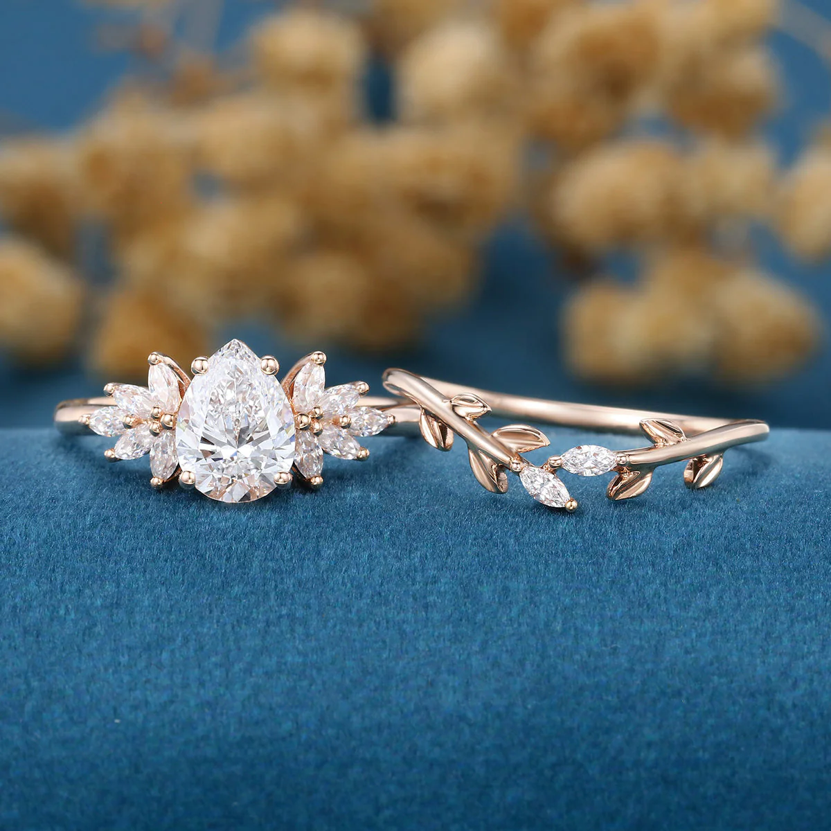 Pear cut Lab Grown Diamond Wedding bridal set - Image 3