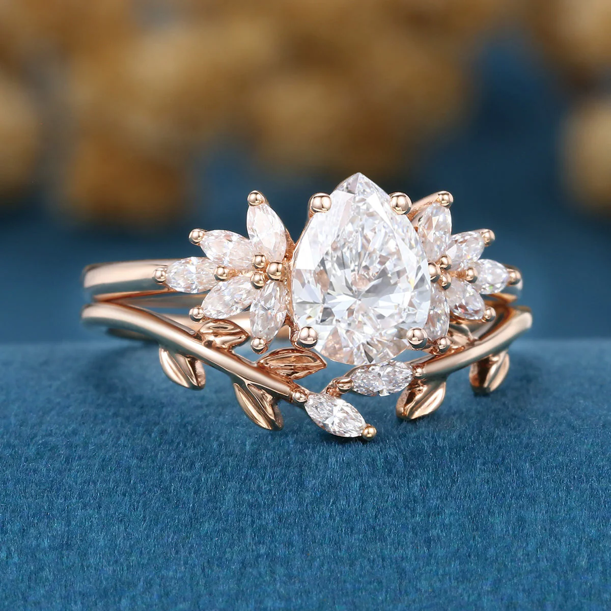 Pear cut Lab Grown Diamond Wedding bridal set - Image 5
