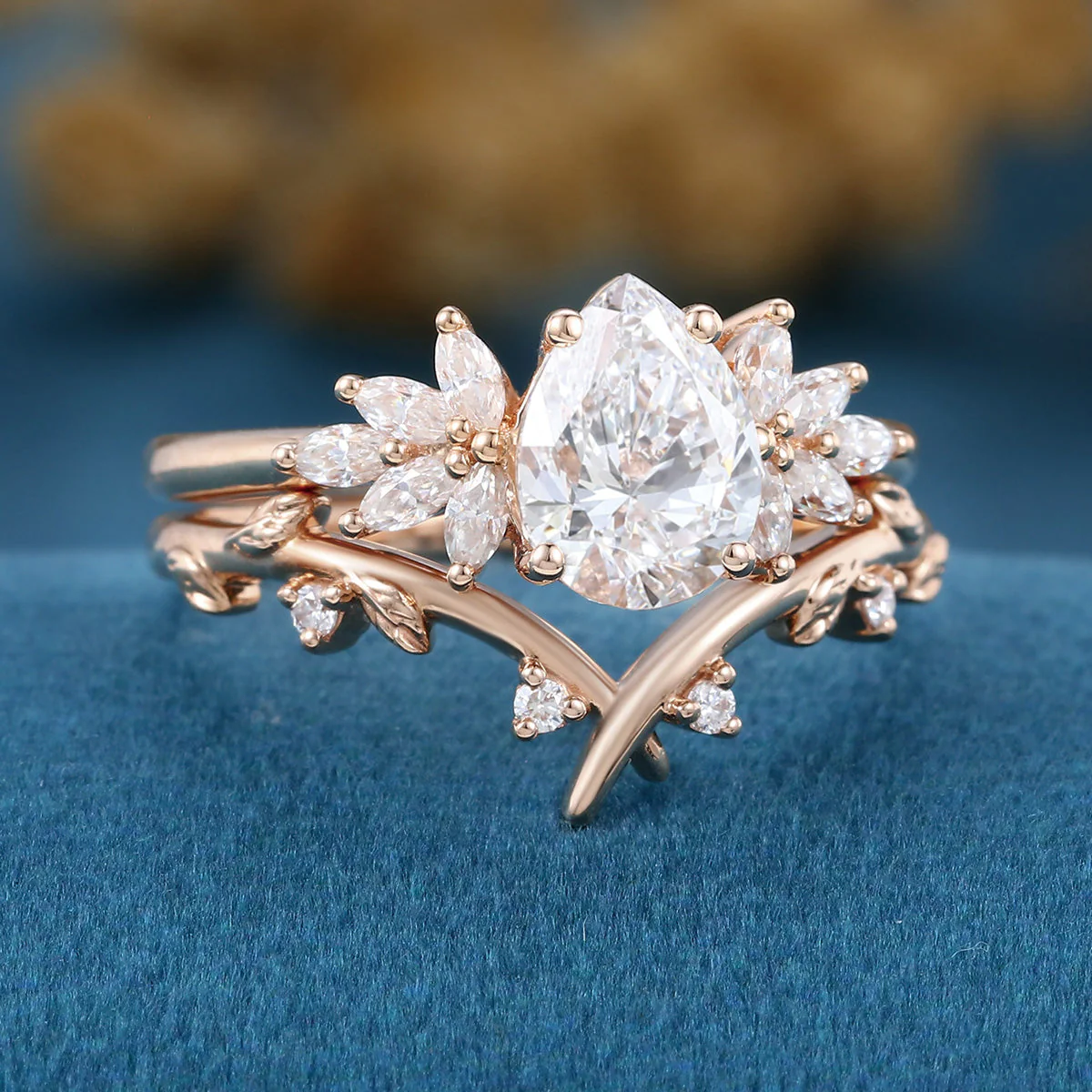 Pear cut Lab Grown Diamond Wedding bridal set - Image 5