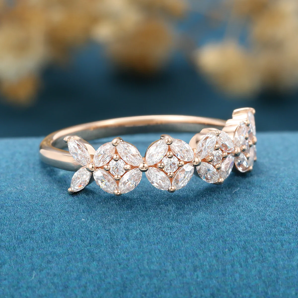 Marquise cut Moissanite | Diamond Half Eternity Wedding Band - Image 4