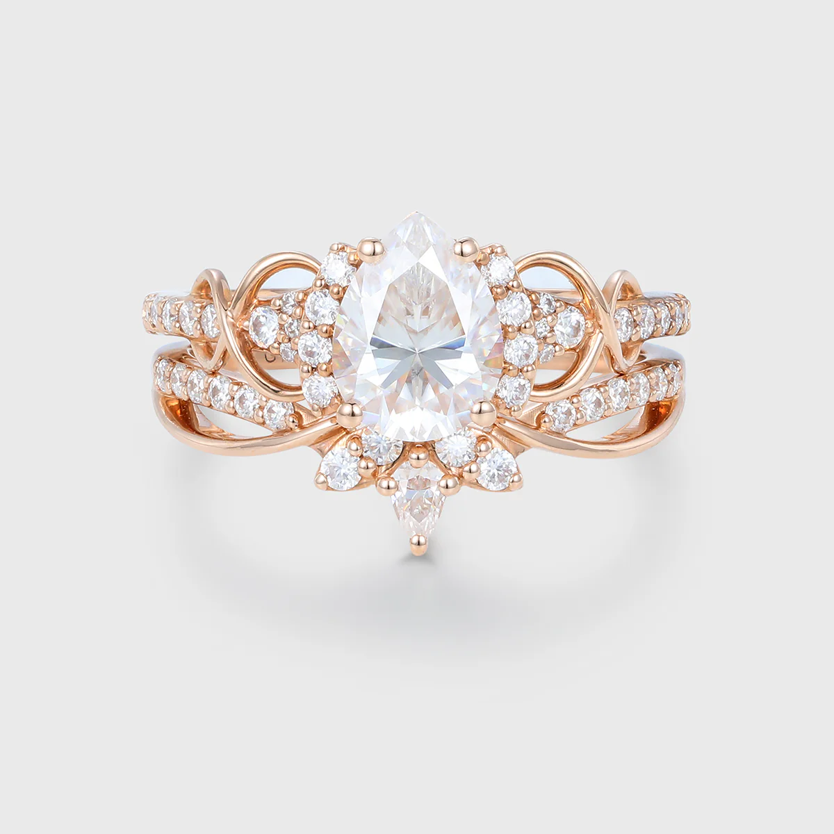 Pear cut Moissanite Engagement ring Bridal Set