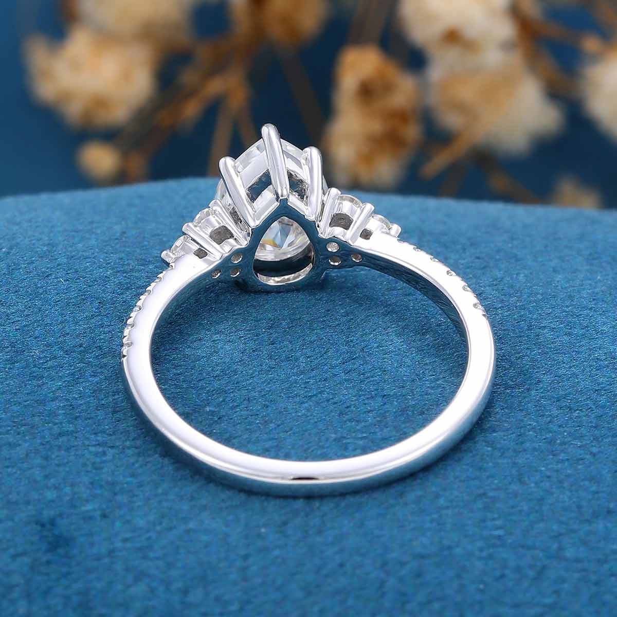 Pear cut Moissanite + Half Eternity Diamonds Engagement ring - Image 10
