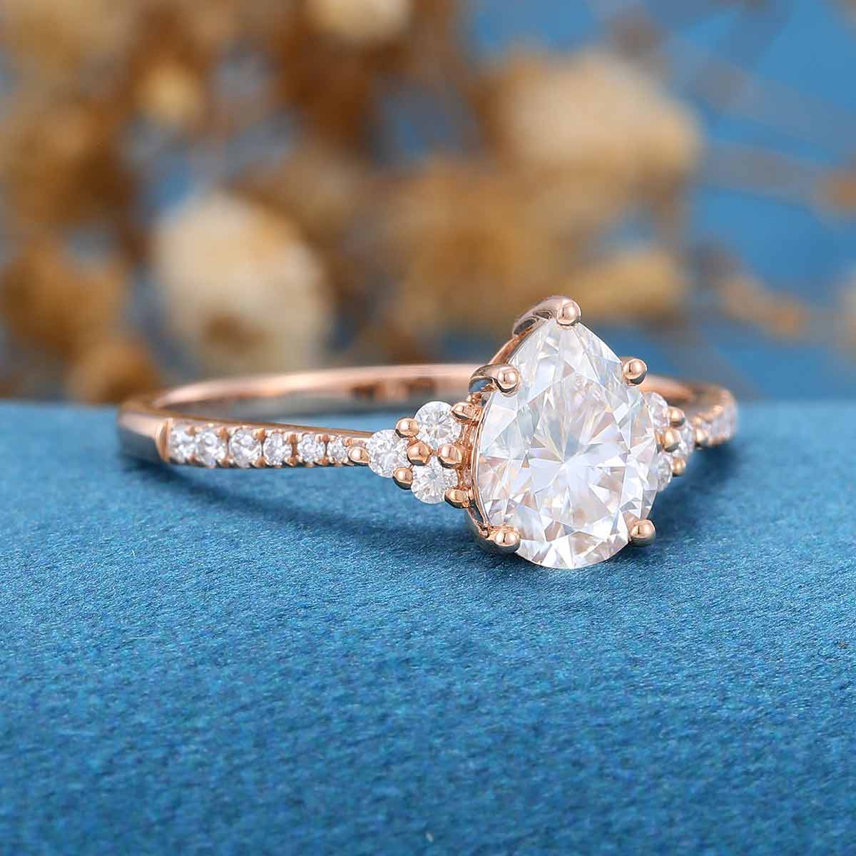 Pear cut Moissanite + Half Eternity Diamonds Engagement ring - Image 3