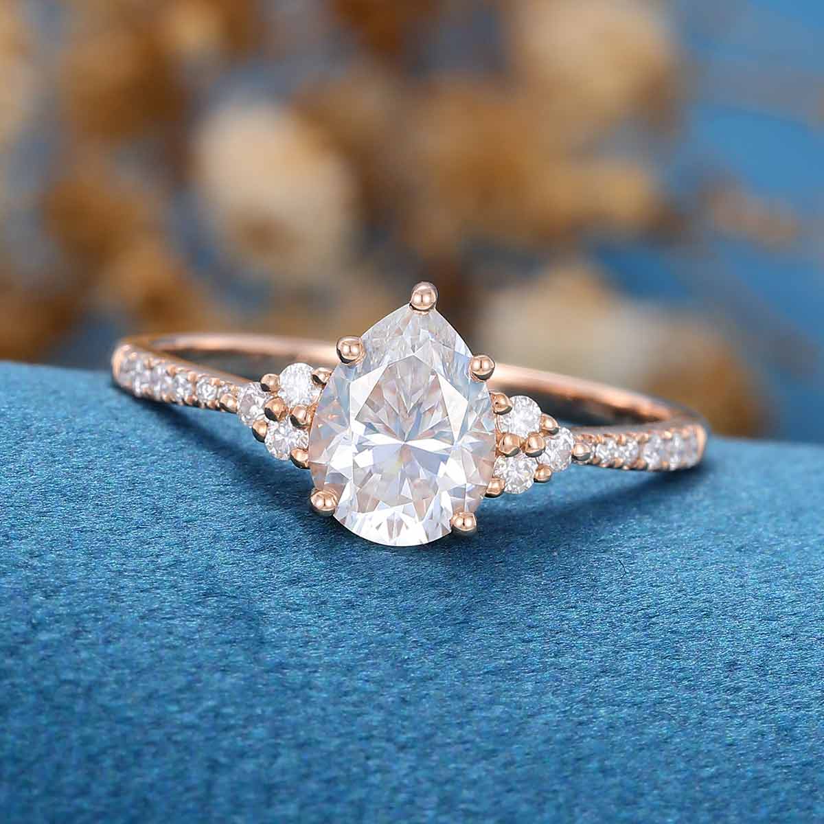 Pear cut Moissanite + Half Eternity Diamonds Engagement ring - Image 4