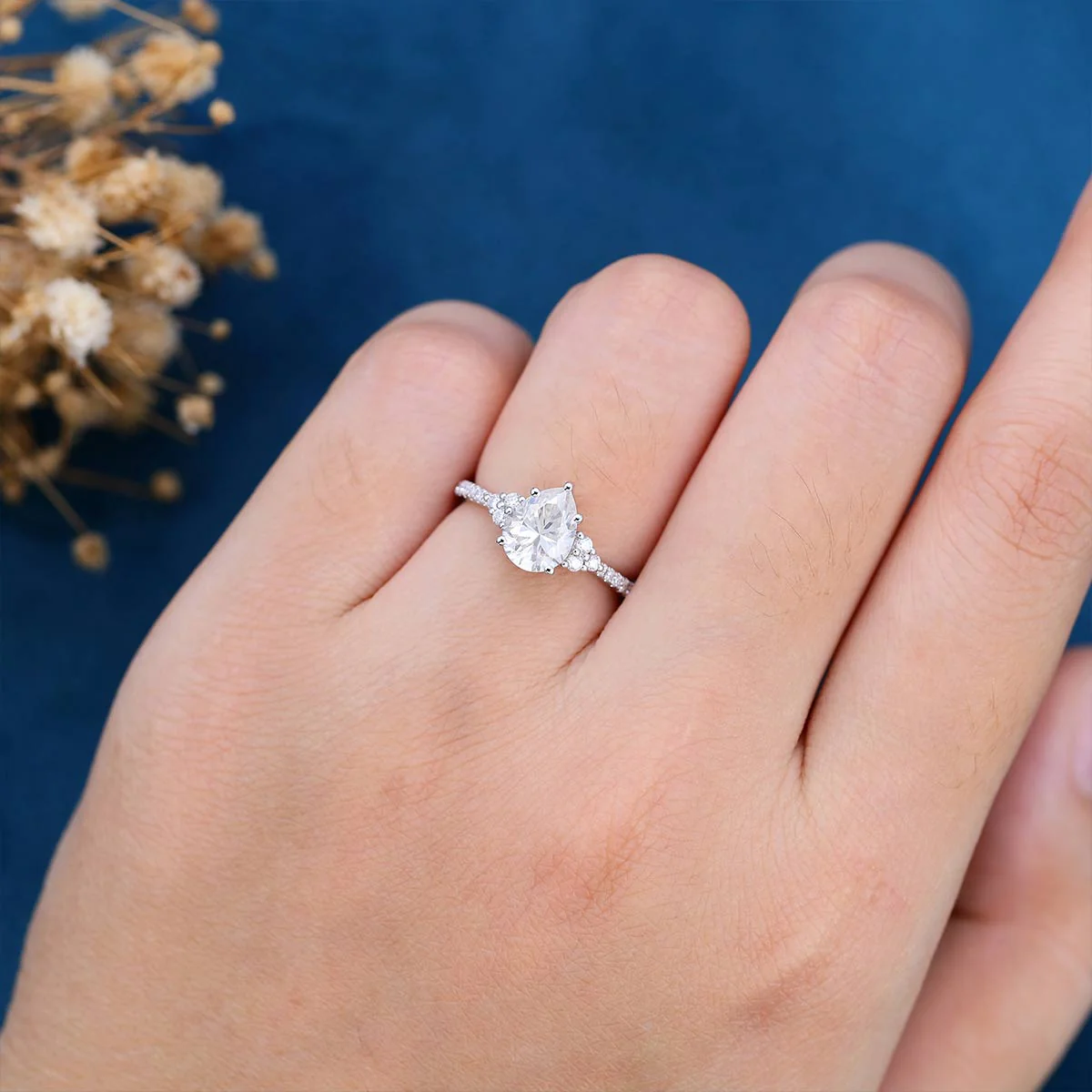 Pear cut Moissanite + Half Eternity Diamonds Engagement ring - Image 7