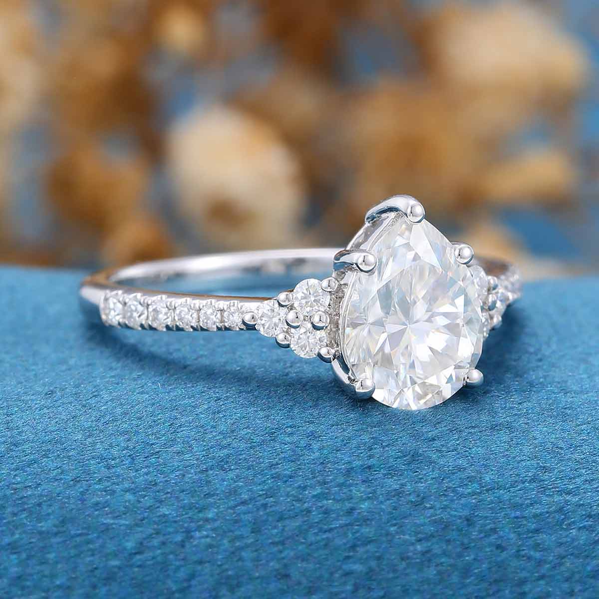 Pear cut Moissanite + Half Eternity Diamonds Engagement ring - Image 8