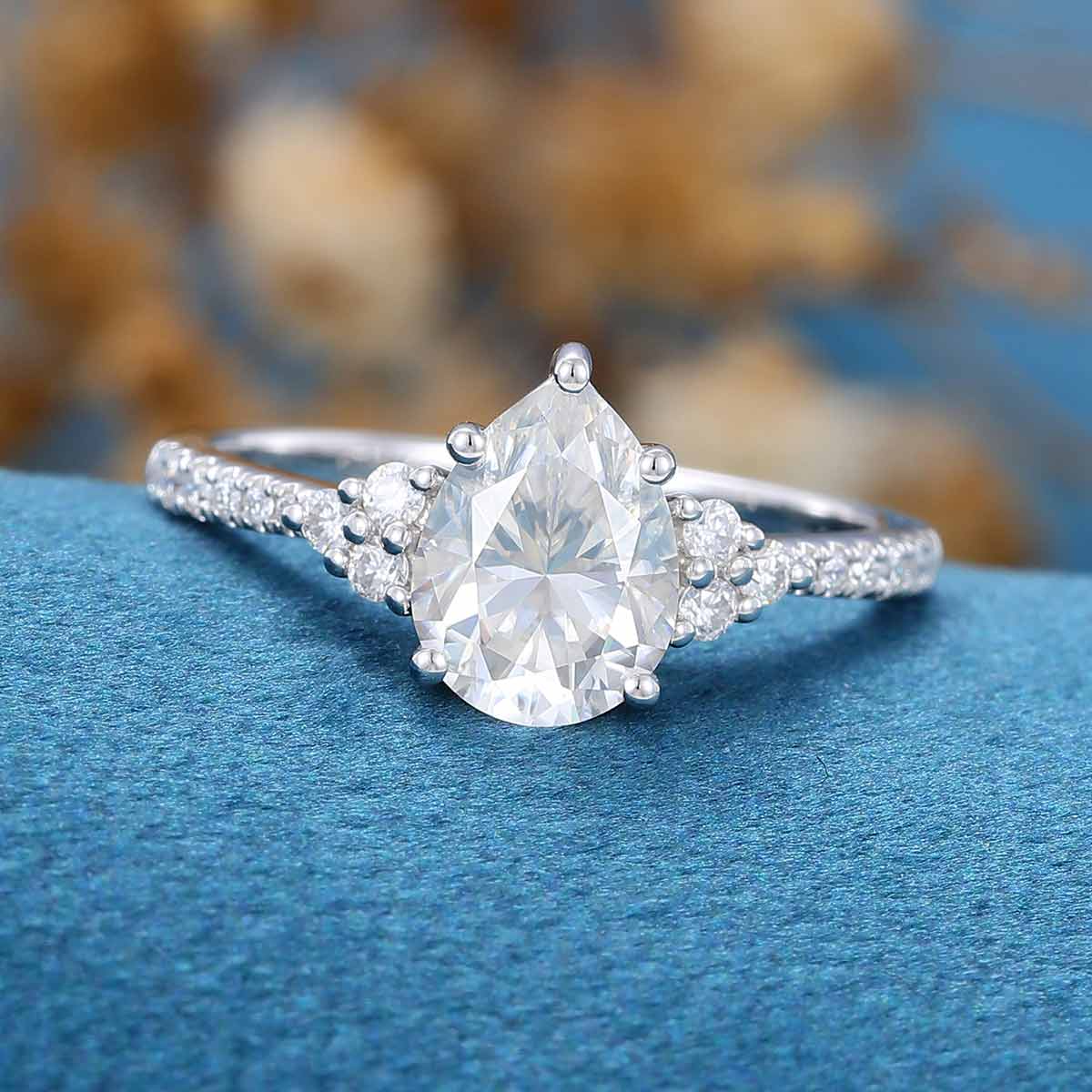 Pear cut Moissanite + Half Eternity Diamonds Engagement ring - Image 9