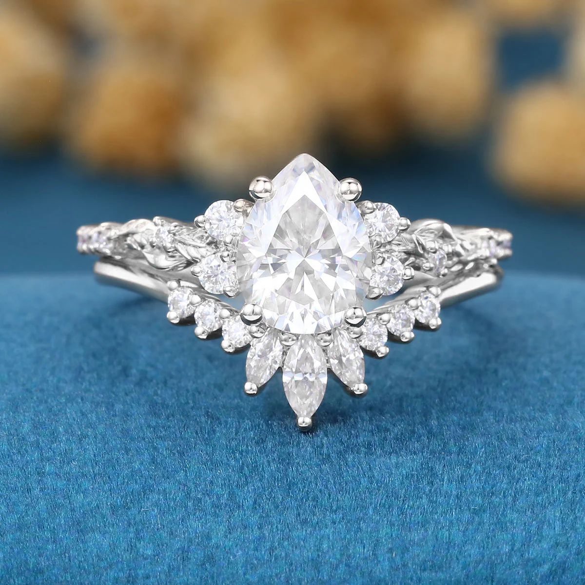 Pear Cut Moissanite Rose Gold Wedding Bridal Set - Image 11