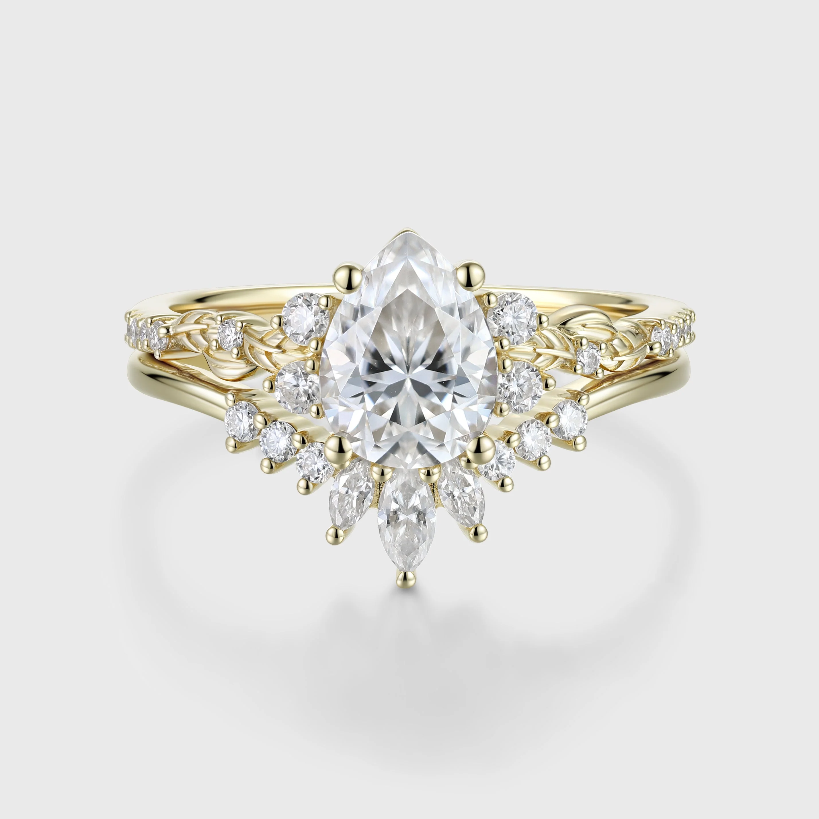 Pear Cut Moissanite Rose Gold Wedding Bridal Set - Image 3