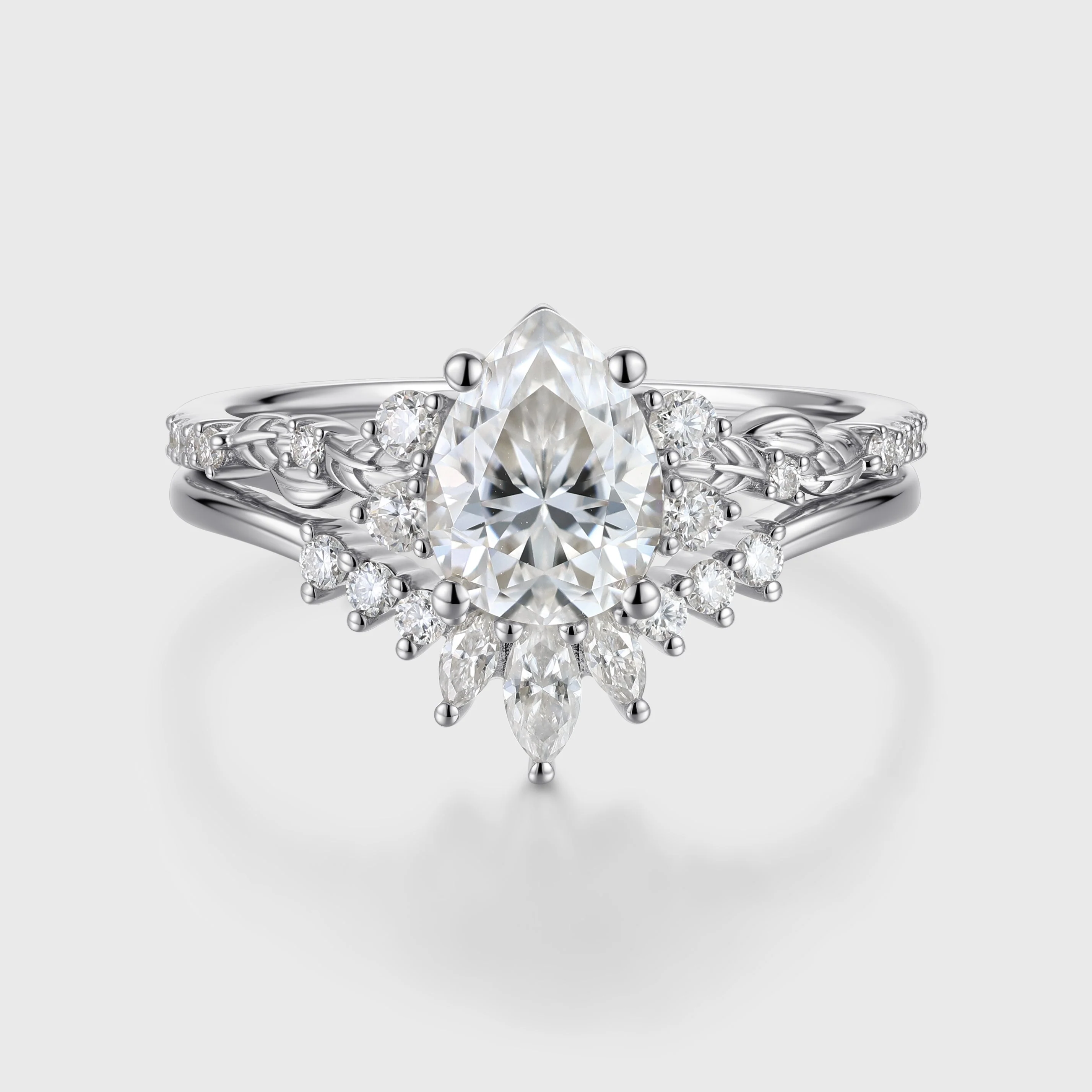 Pear Cut Moissanite Rose Gold Wedding Bridal Set - Image 4