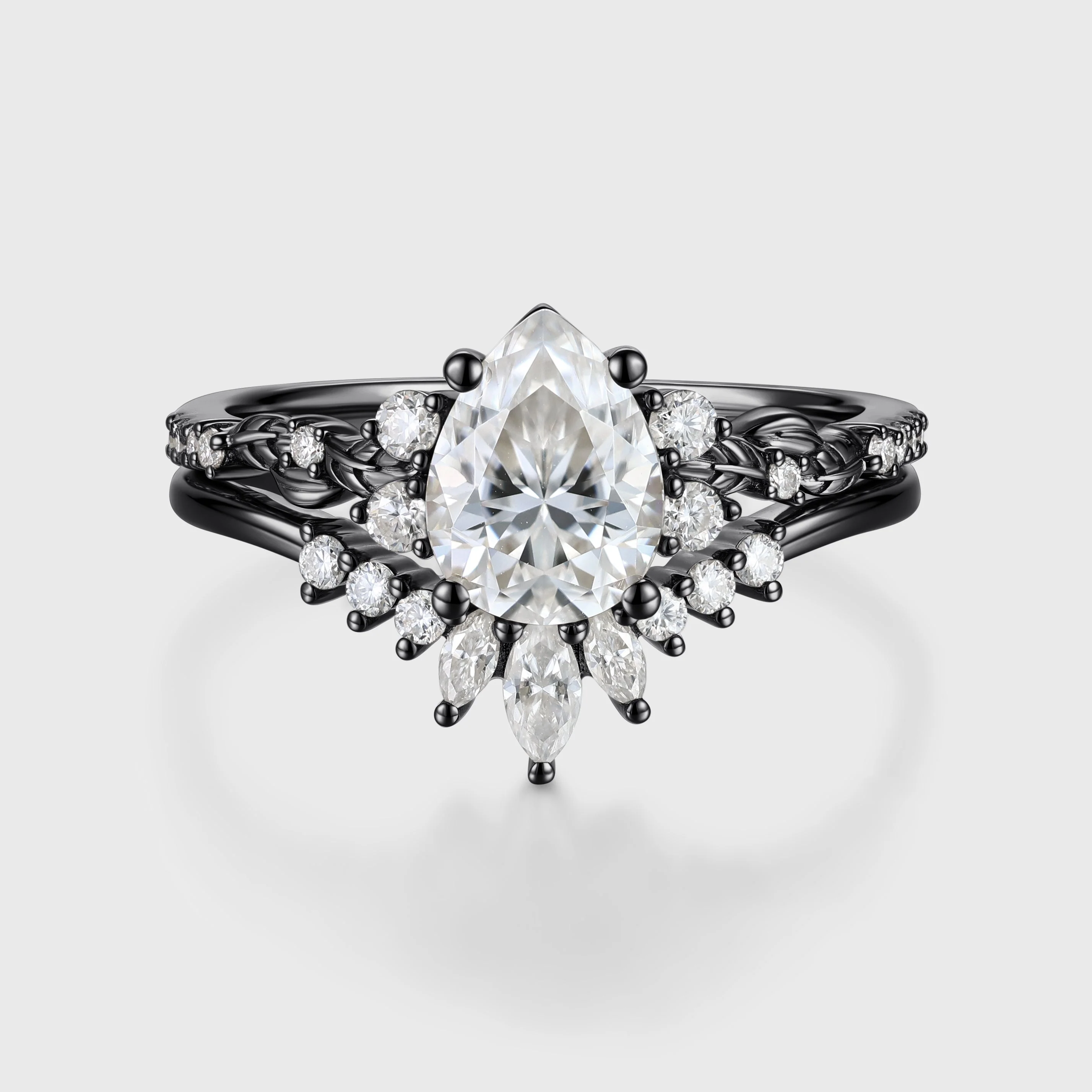 Pear Cut Moissanite Rose Gold Wedding Bridal Set - Image 5