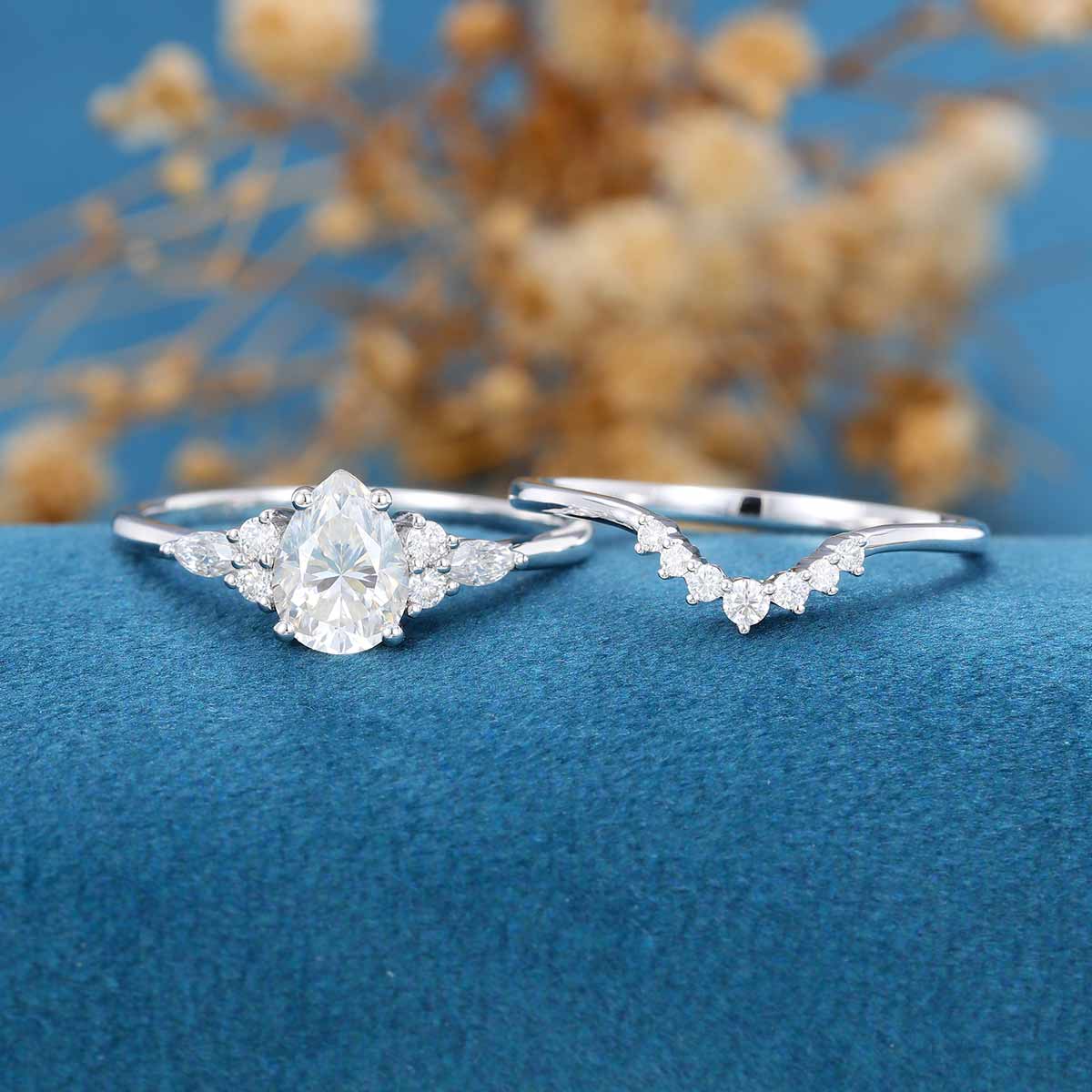 Pear Cut Moissanite Wedding Bridal Set - Image 3