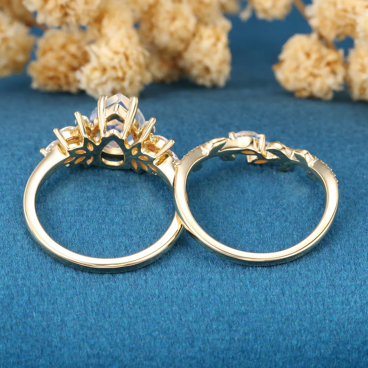 Pear cut Moonstone | Moissanite Cluster Wedding Bridal Set - Image 7