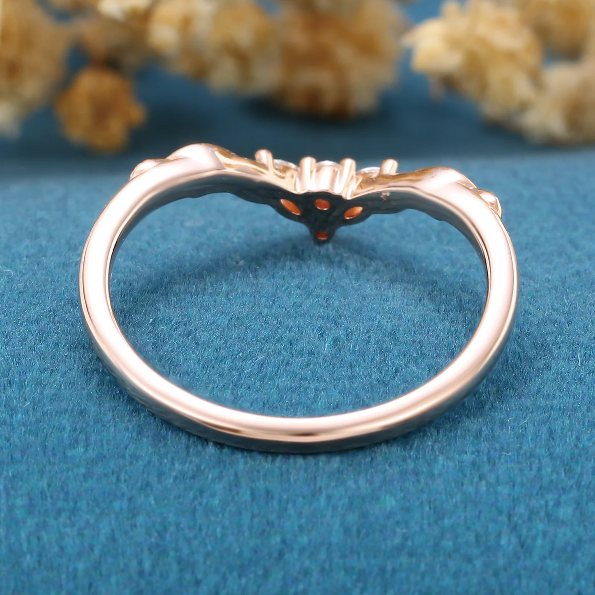 Pear cut Moss agate + Lab emeralds Curved Wedding Band Ring - Image 4