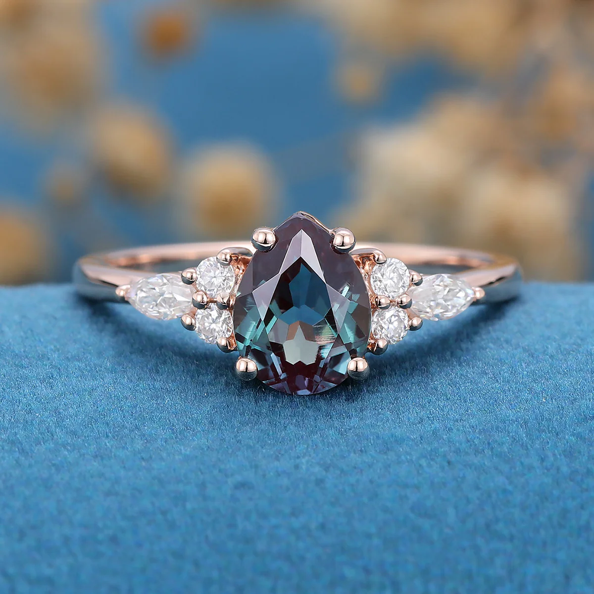 Pear cut Lab Alexandrite Engagement ring for Women - Image 3