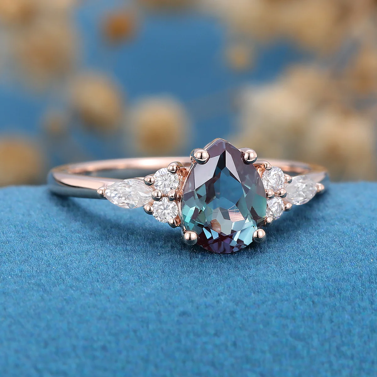 Pear cut Lab Alexandrite Engagement ring for Women - Image 4