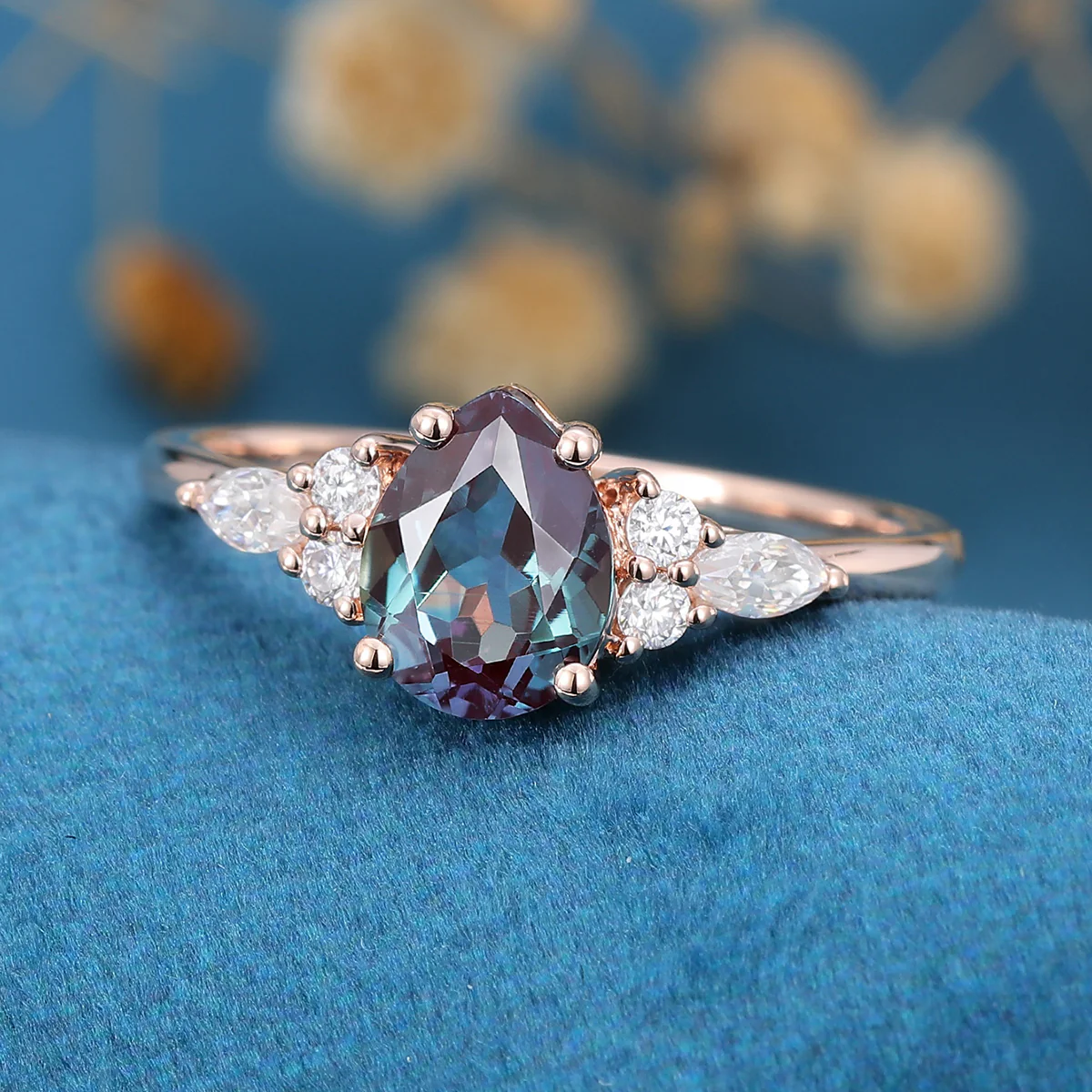 Pear cut Lab Alexandrite Engagement ring for Women - Image 5