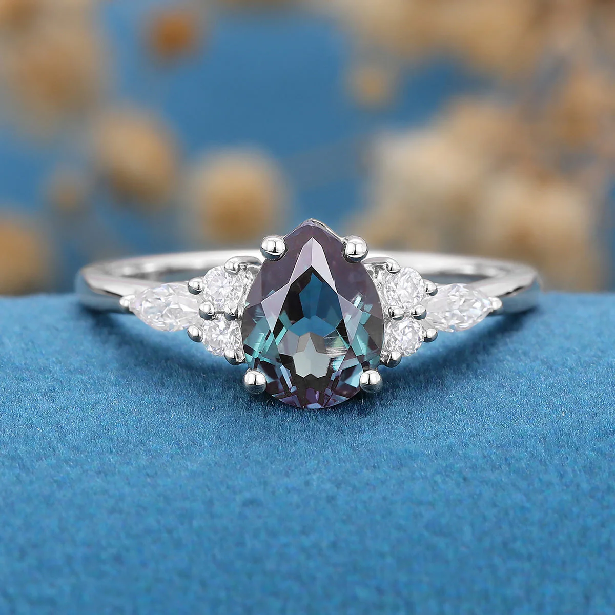 Pear cut Lab Alexandrite Engagement ring for Women - Image 7